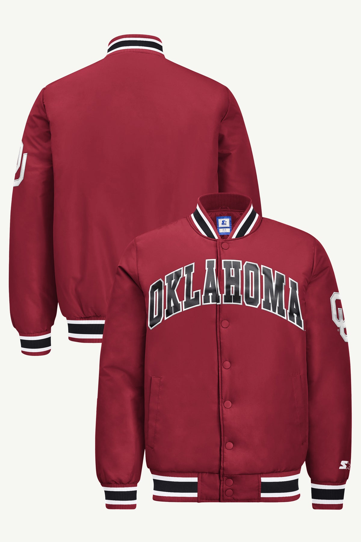 MENS OKLAHOMA SOONERS ACROSS SATIN VARSITY JACKET View 1