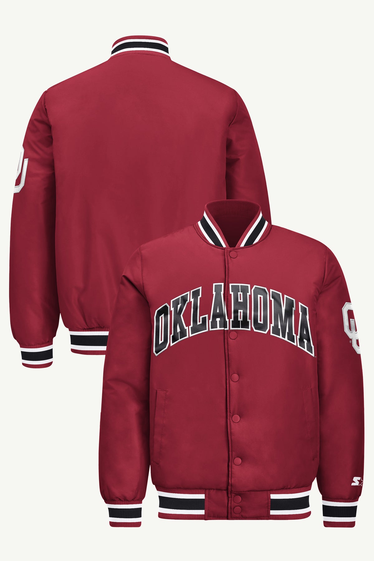 MENS OKLAHOMA SOONERS ACROSS SATIN VARSITY JACKET View 1 | Men's Starter Jackets