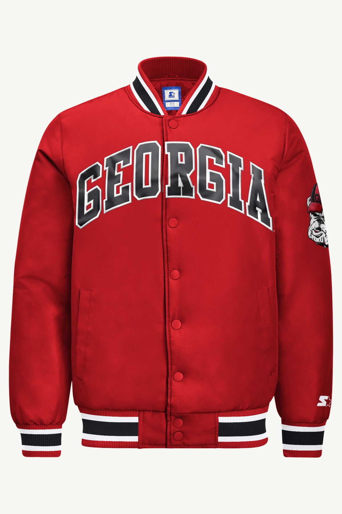 MENS GEORGIA BULLDOGS ACROSS SATIN VARSITY JACKET View 2