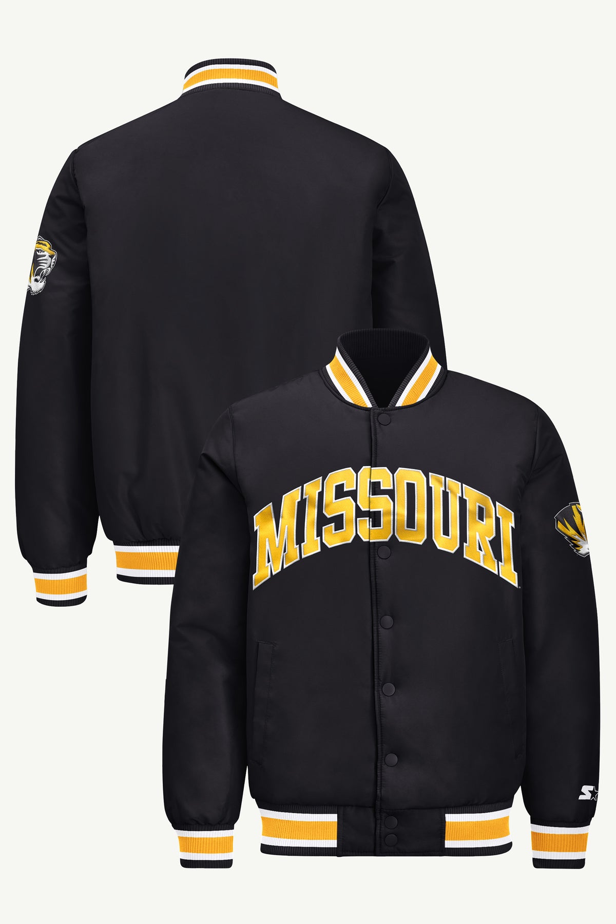 MENS MISSOURI TIGERS ACROSS SATIN VARSITY JACKET View 1 | Men's Starter Jackets