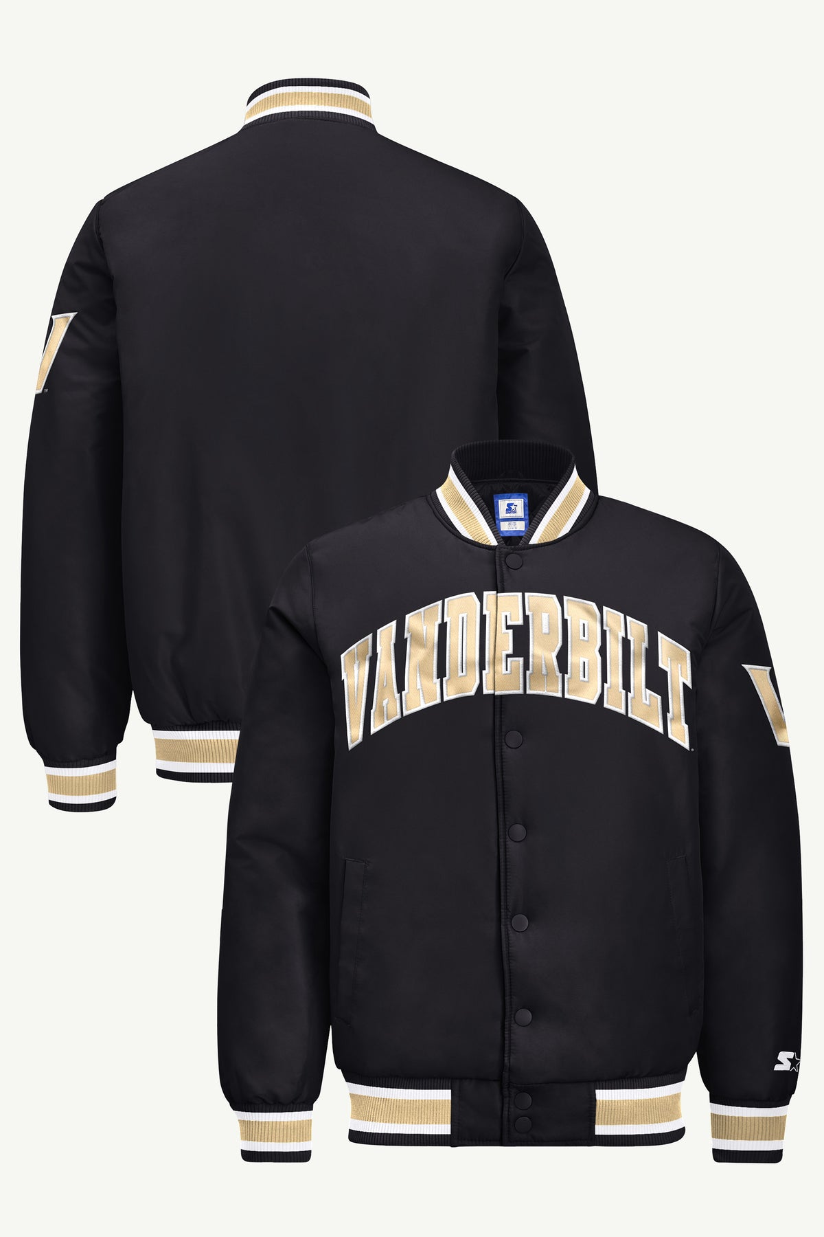 MENS VANDERBILT COMMODORES ACROSS SATIN VARSITY JACKET View 1