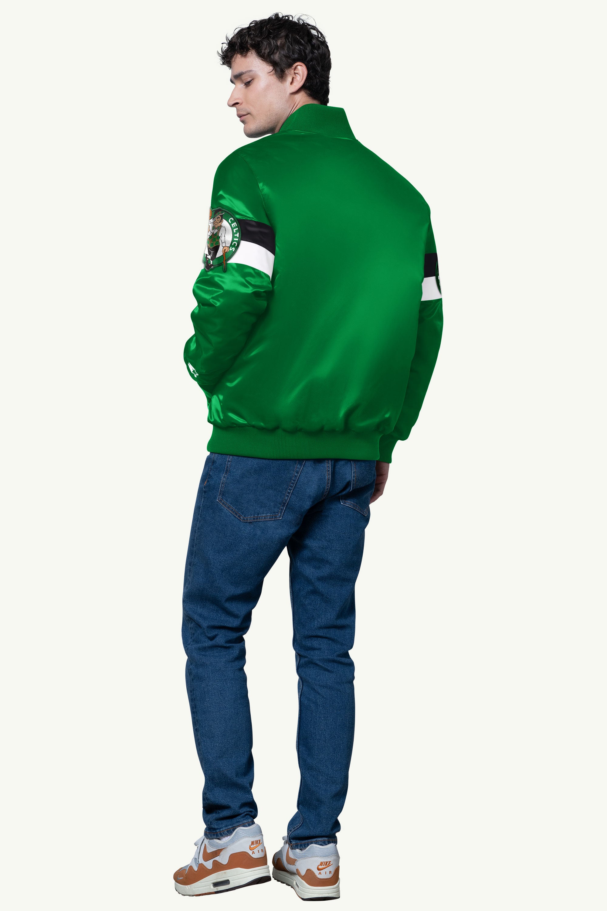 MENS BOSTON CELTICS TRIPLE OPTION SATIN VARSITY JACKET View 2