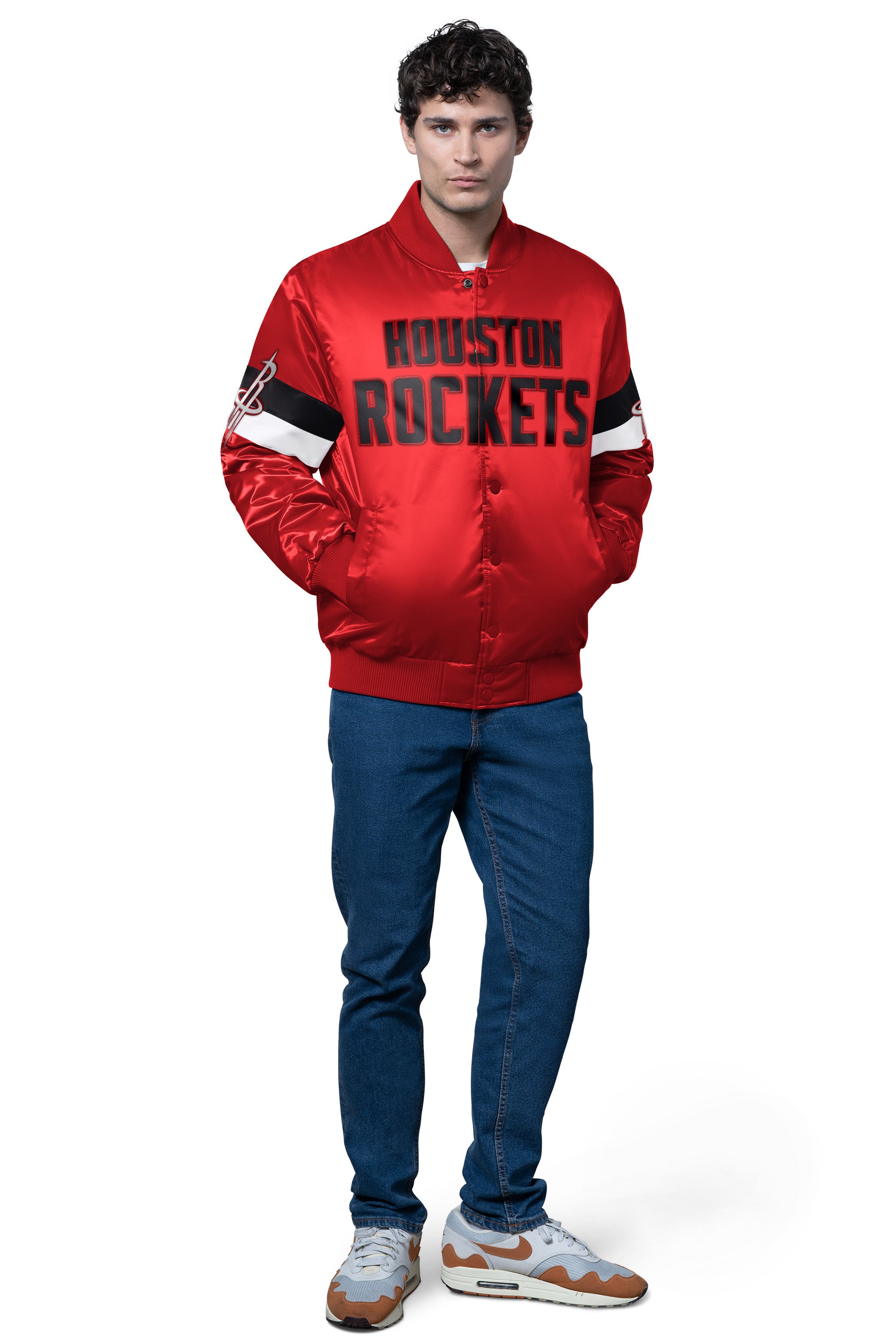 MENS HOUSTON ROCKETS TRIPLE OPTION SATIN VARSITY JACKET View 3 | NBA