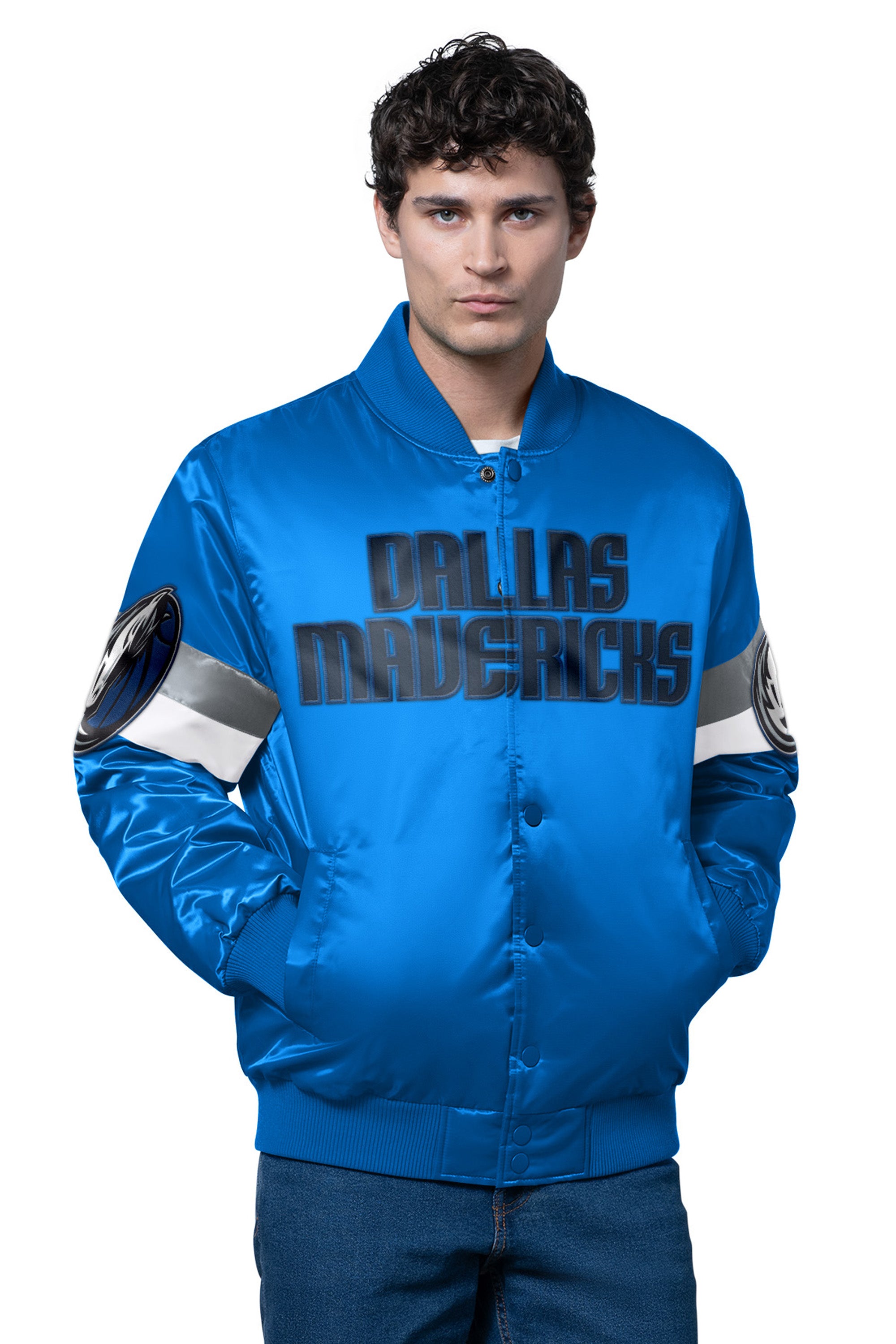 MENS DALLAS MAVERICKS TRIPLE OPTION SATIN VARSITY JACKET View 1 | NBA