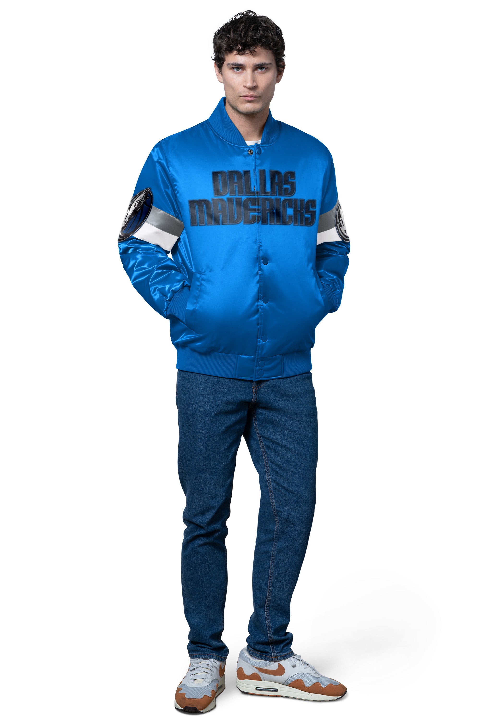 MENS DALLAS MAVERICKS TRIPLE OPTION SATIN VARSITY JACKET View 3 | NBA