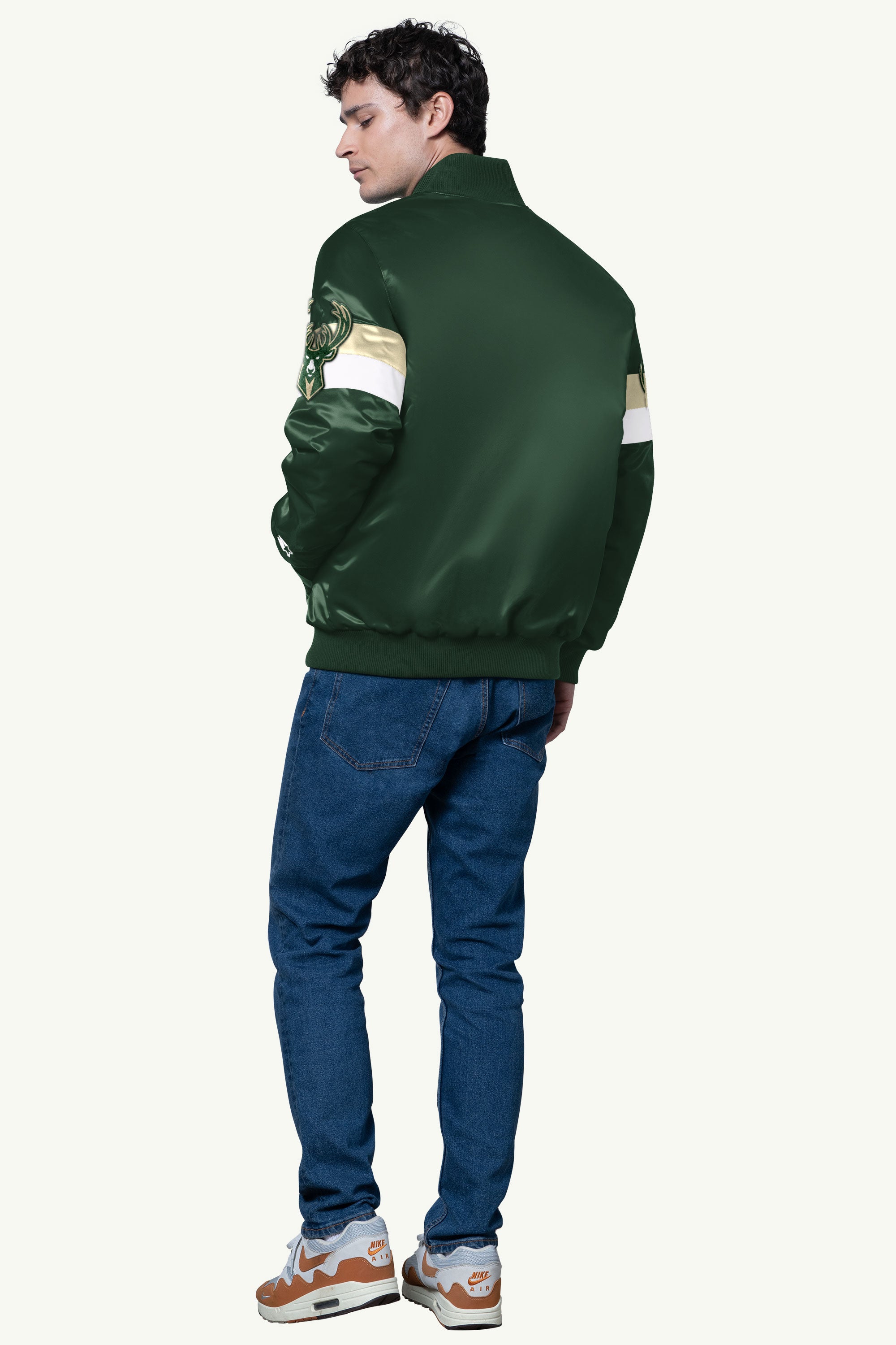 MENS MILWAUKEE BUCKS TRIPLE OPTION SATIN VARSITY JACKET View 3 | Milwaukee Bucks