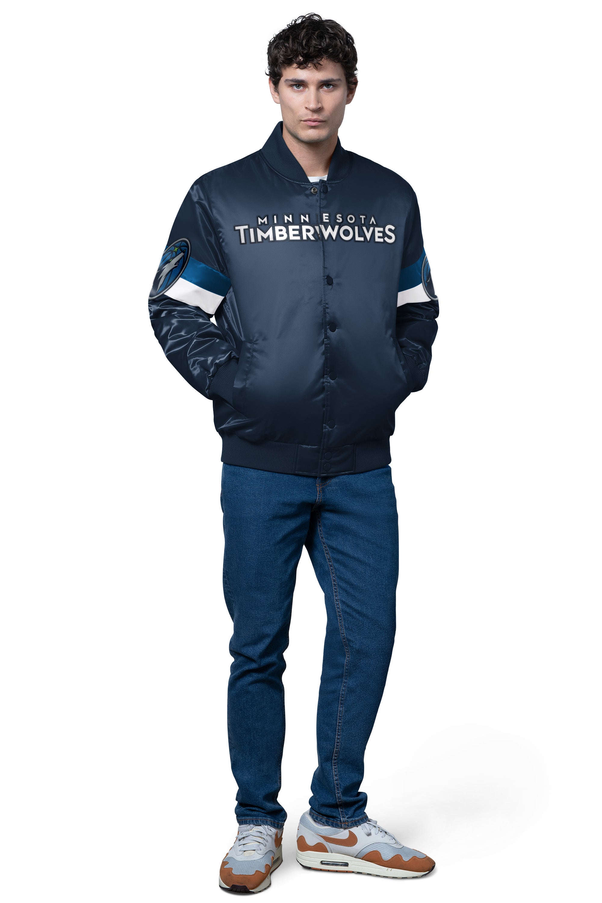 MENS MINNESOTA TIMBERWOLVES TRIPLE OPTION SATIN VARSITY JACKET View 2 | NBA