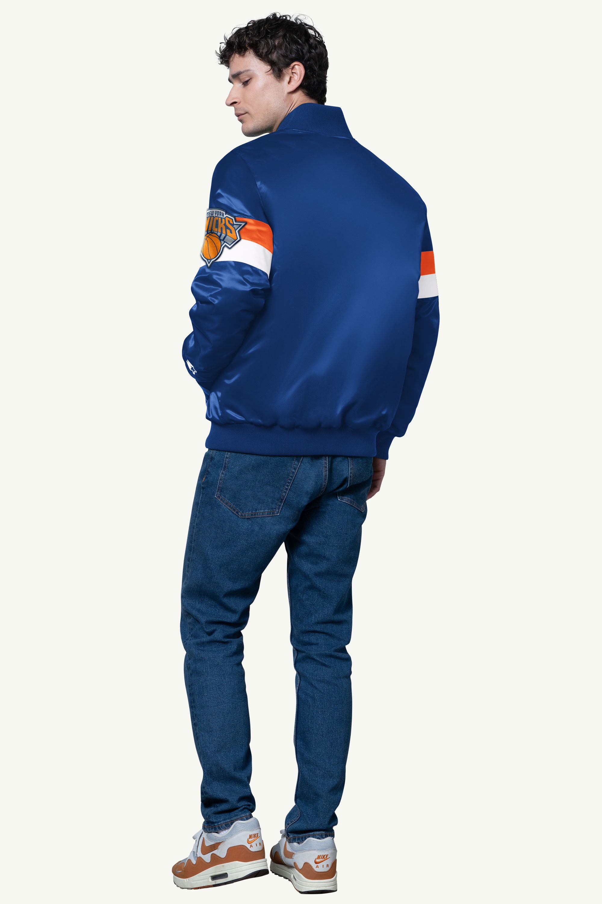 MENS NEW YORK KNICKS TRIPLE OPTION SATIN VARSITY JACKET View 2 | New York Knicks
