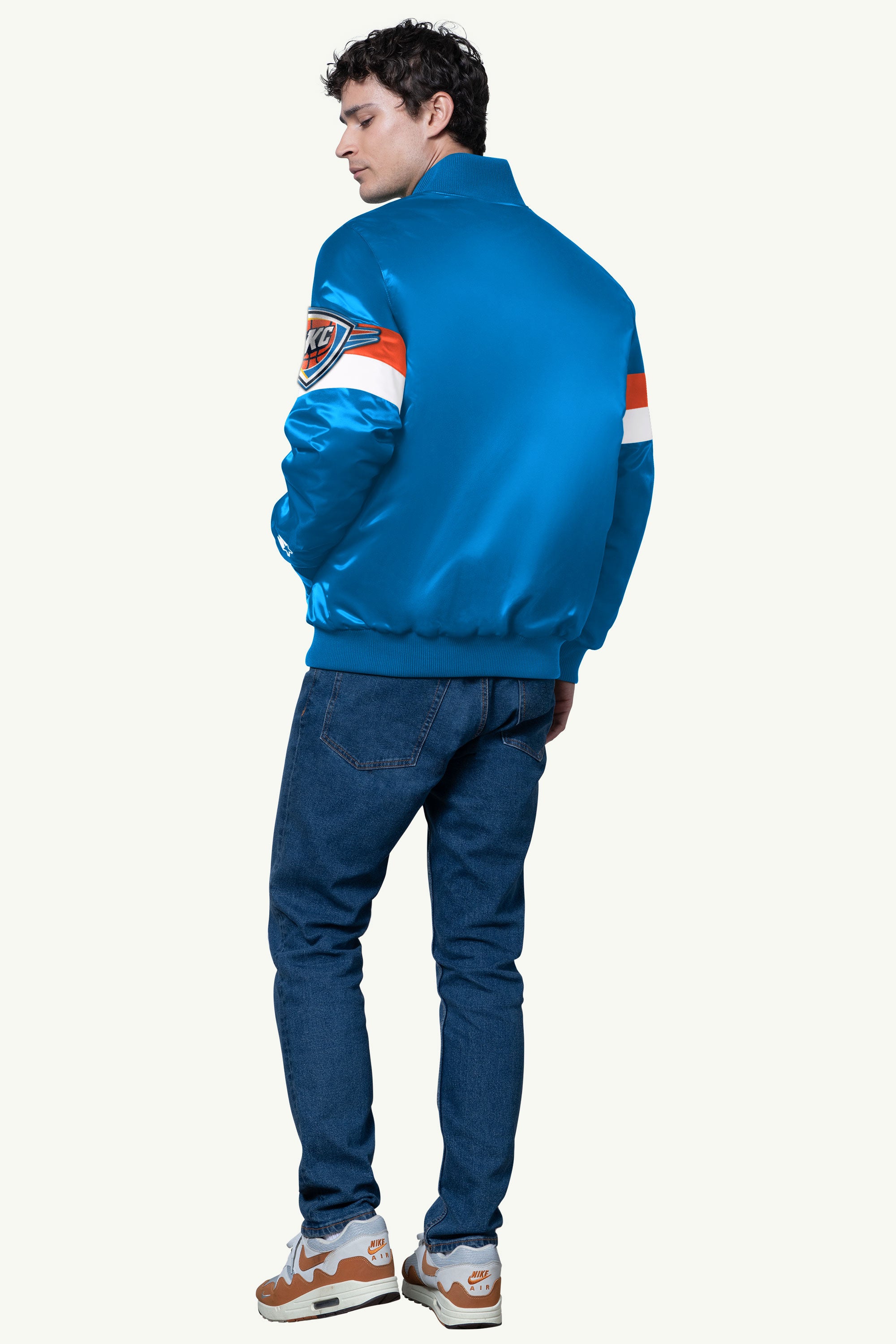 MENS OKLAHOMA CITY THUNDER TRIPLE OPTION SATIN VARSITY JACKET View 2 | NBA