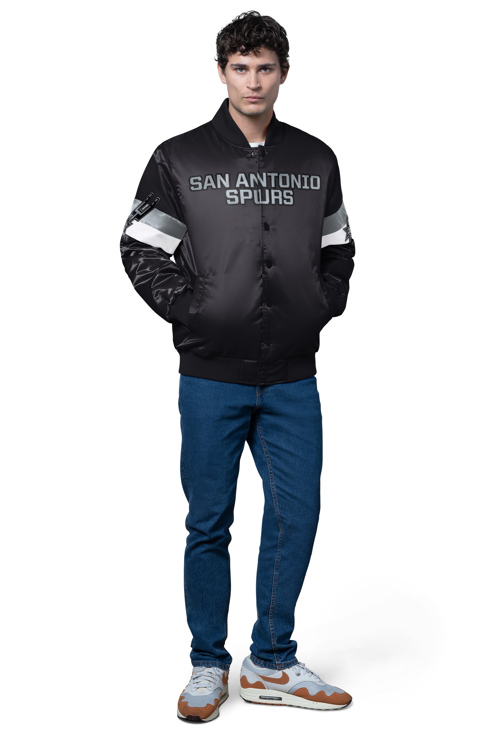 MENS SAN ANTONIO SPURS TRIPLE OPTION SATIN VARSITY JACKET View 3 | NBA