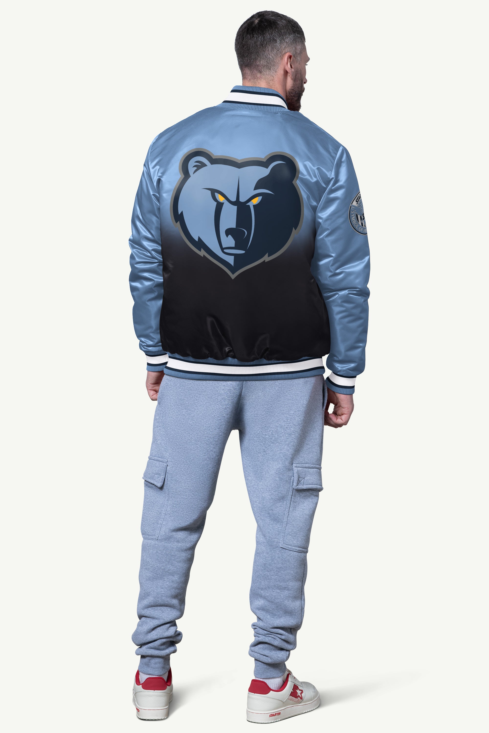 MENS MEMPHIS GRIZZLIES PASS RUSH SATIN VARSITY JACKET View 2 | Men's Jackets
