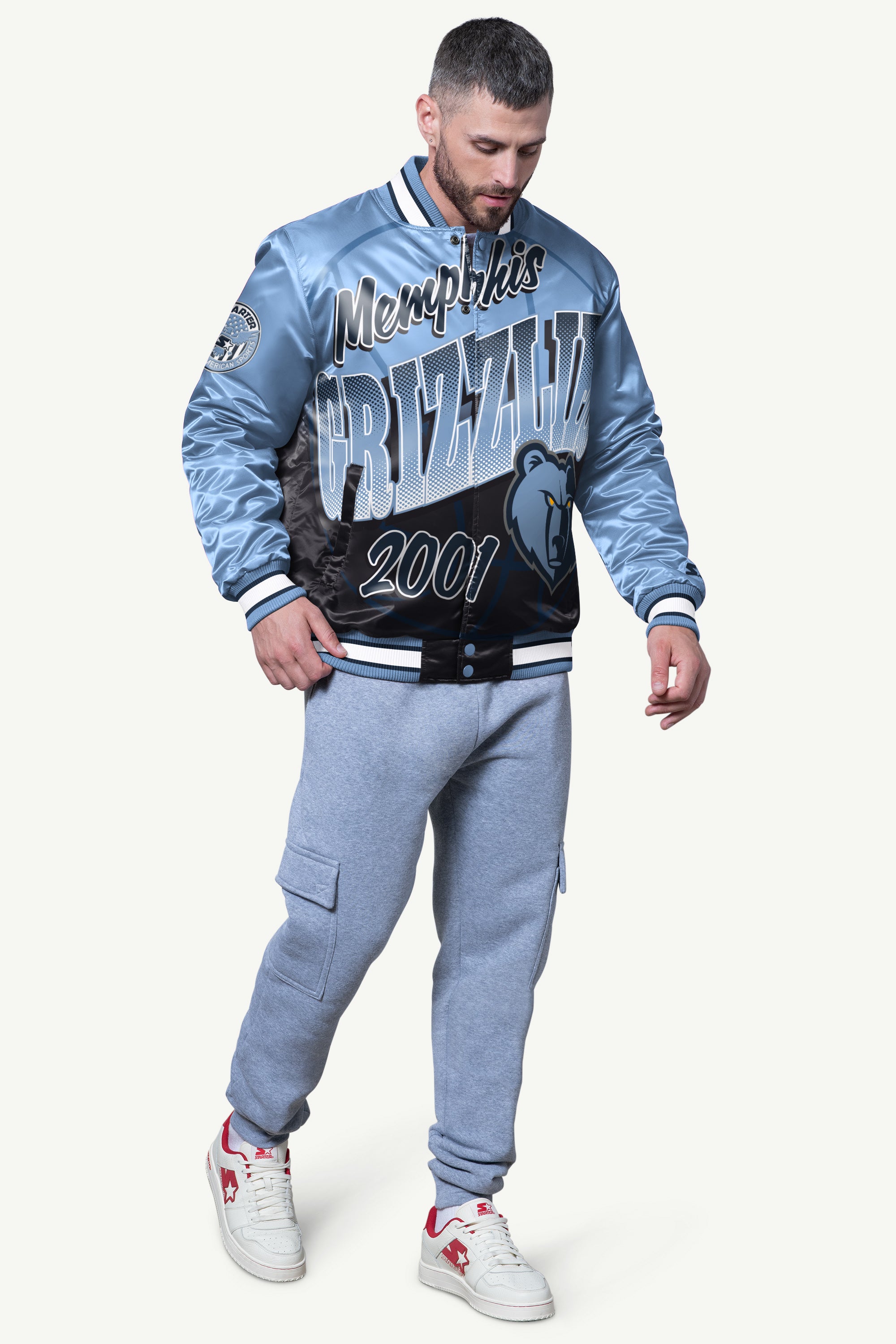 Mens Memphis Grizzlies Pass Rush Satin Varsity Jacket | NBA | Starter