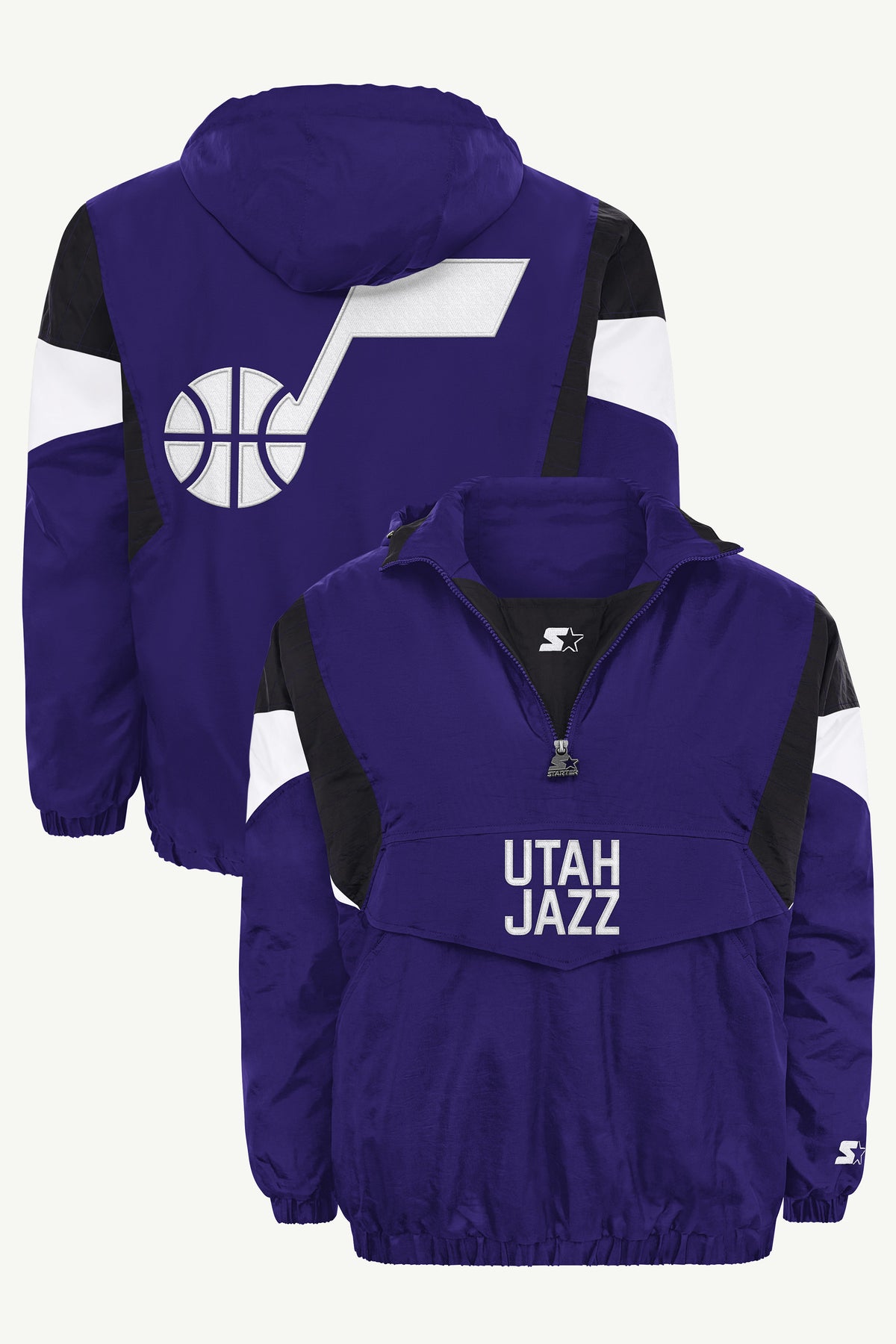 MENS UTAH JAZZ THROWBACK HALF ZIP HOODED JACKET View 1 | Men's Starter Jackets