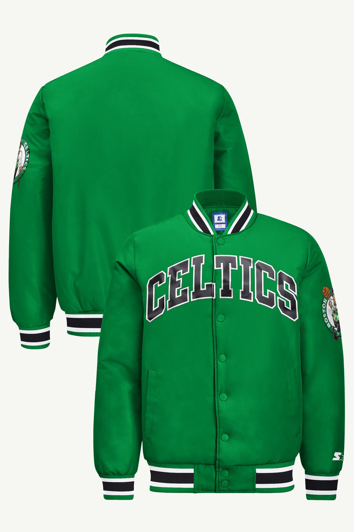 MENS BOSTON CELTICS ACROSS SATIN VARSITY JACKET View 1