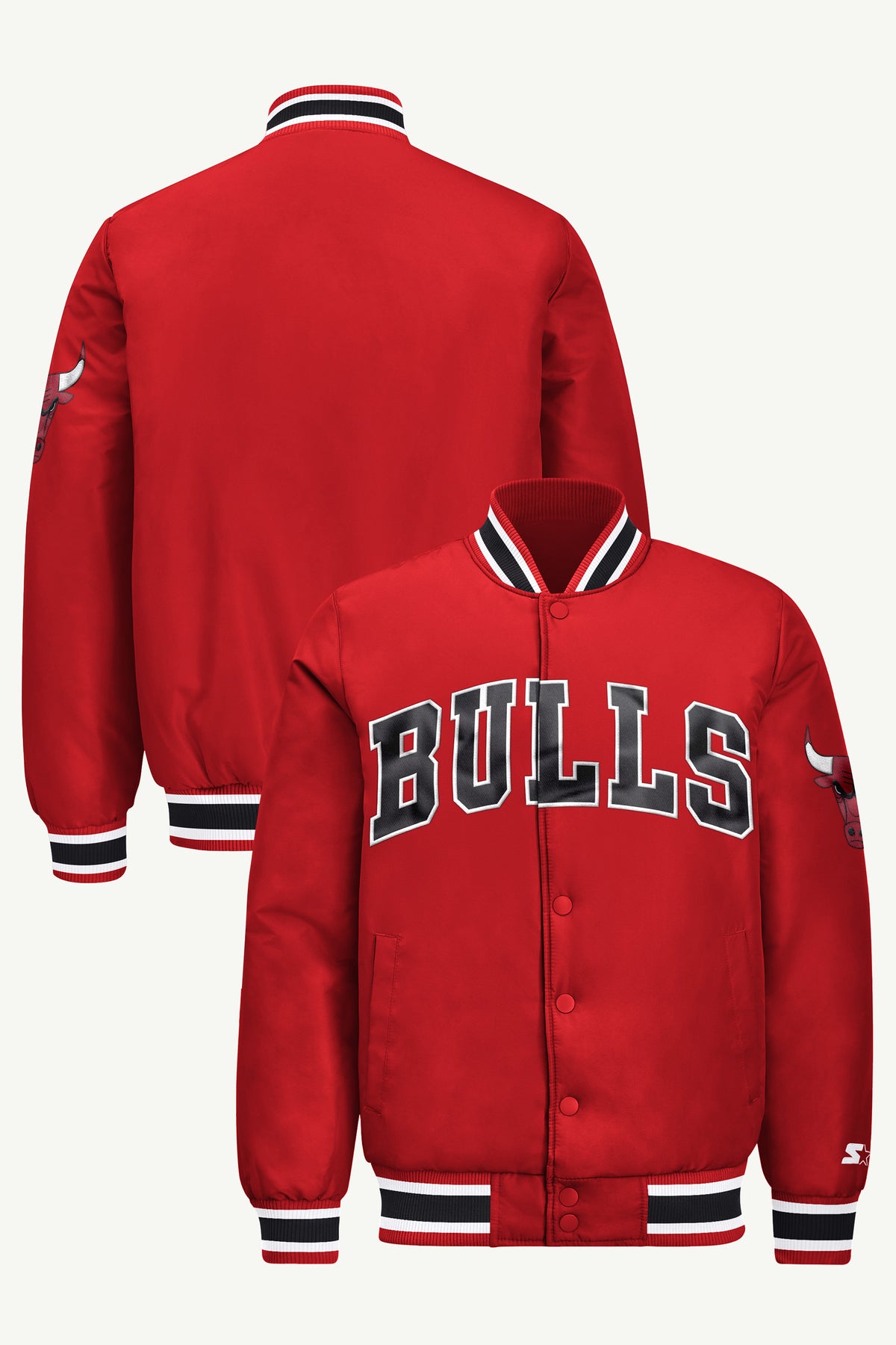 MENS CHICAGO BULLS ACROSS SATIN VARSITY JACKET View 1 | Men's Starter Jackets
