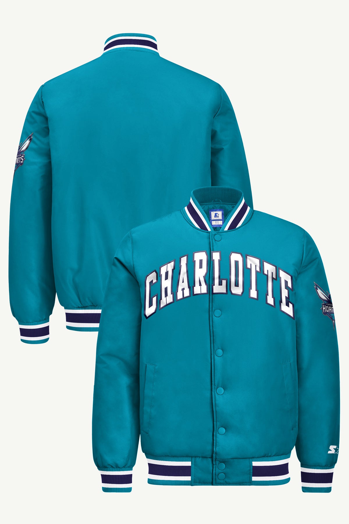MENS CHARLOTTE HORNETS ACROSS SATIN VARSITY JACKET View 1