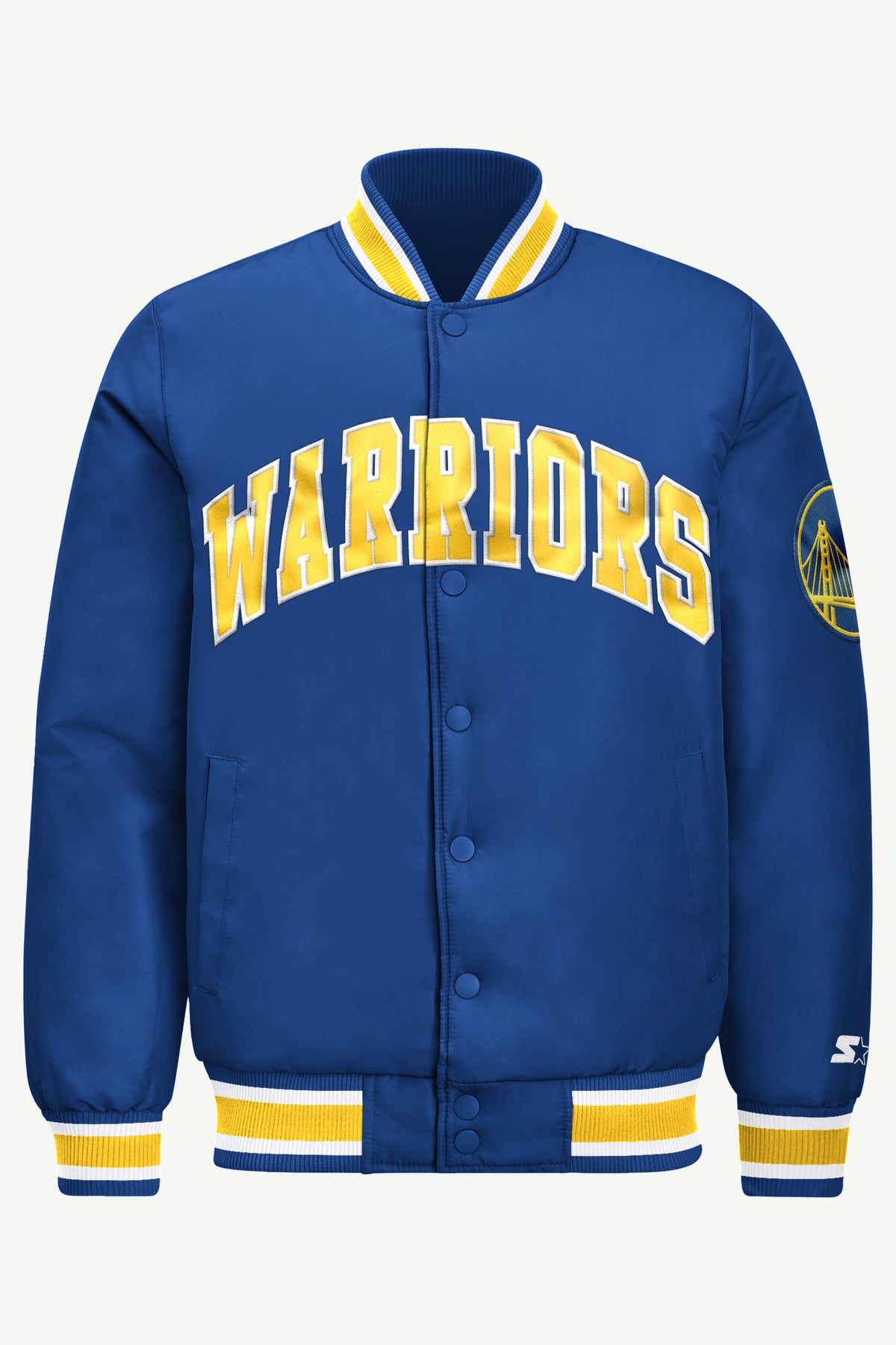 MENS GOLDEN STATE WARRIORS ACROSS SATIN VARSITY JACKET View 2 | Men's Starter Jackets