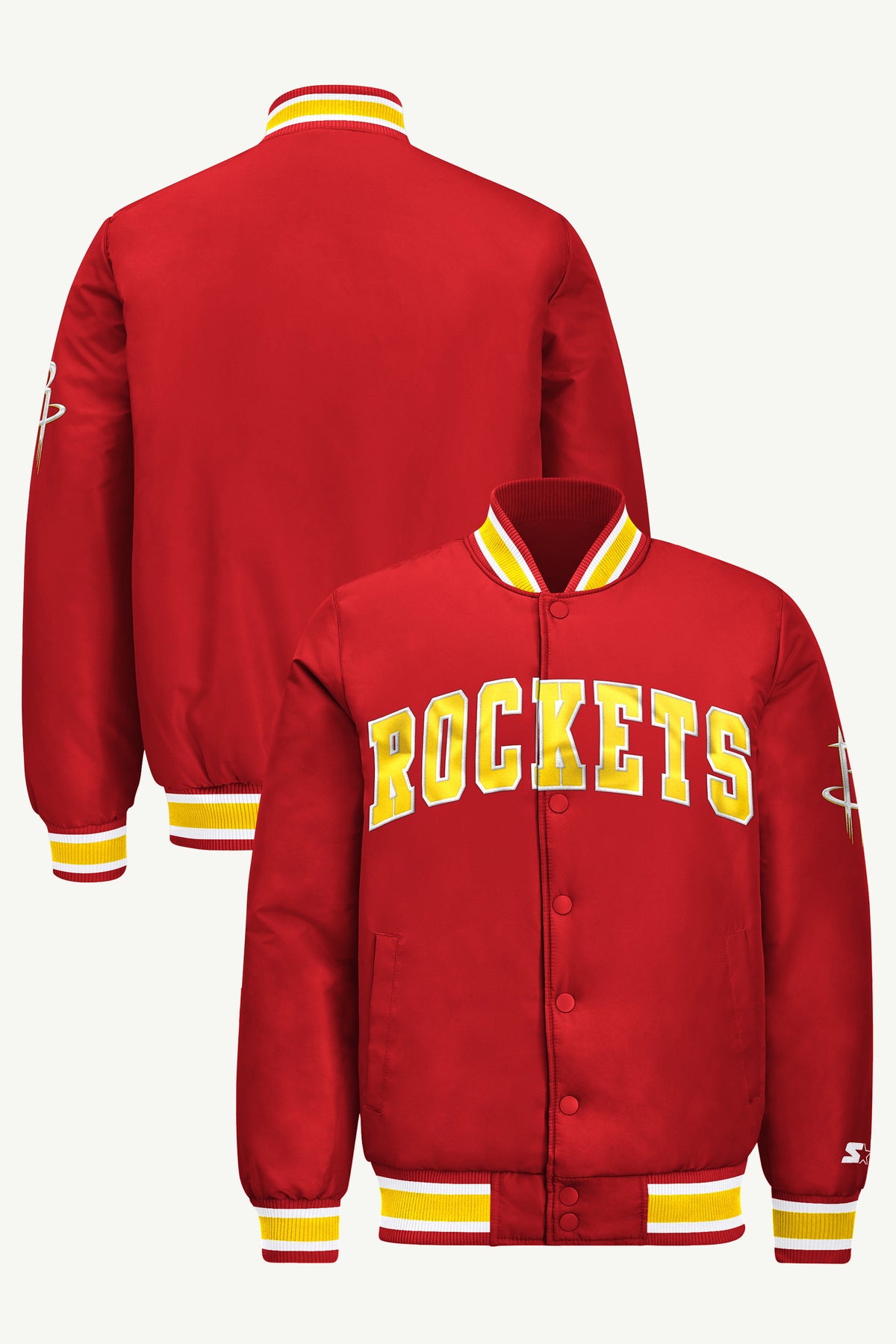 MENS HOUSTON ROCKETS ACROSS SATIN VARSITY JACKET View 1 | Men's Starter Jackets
