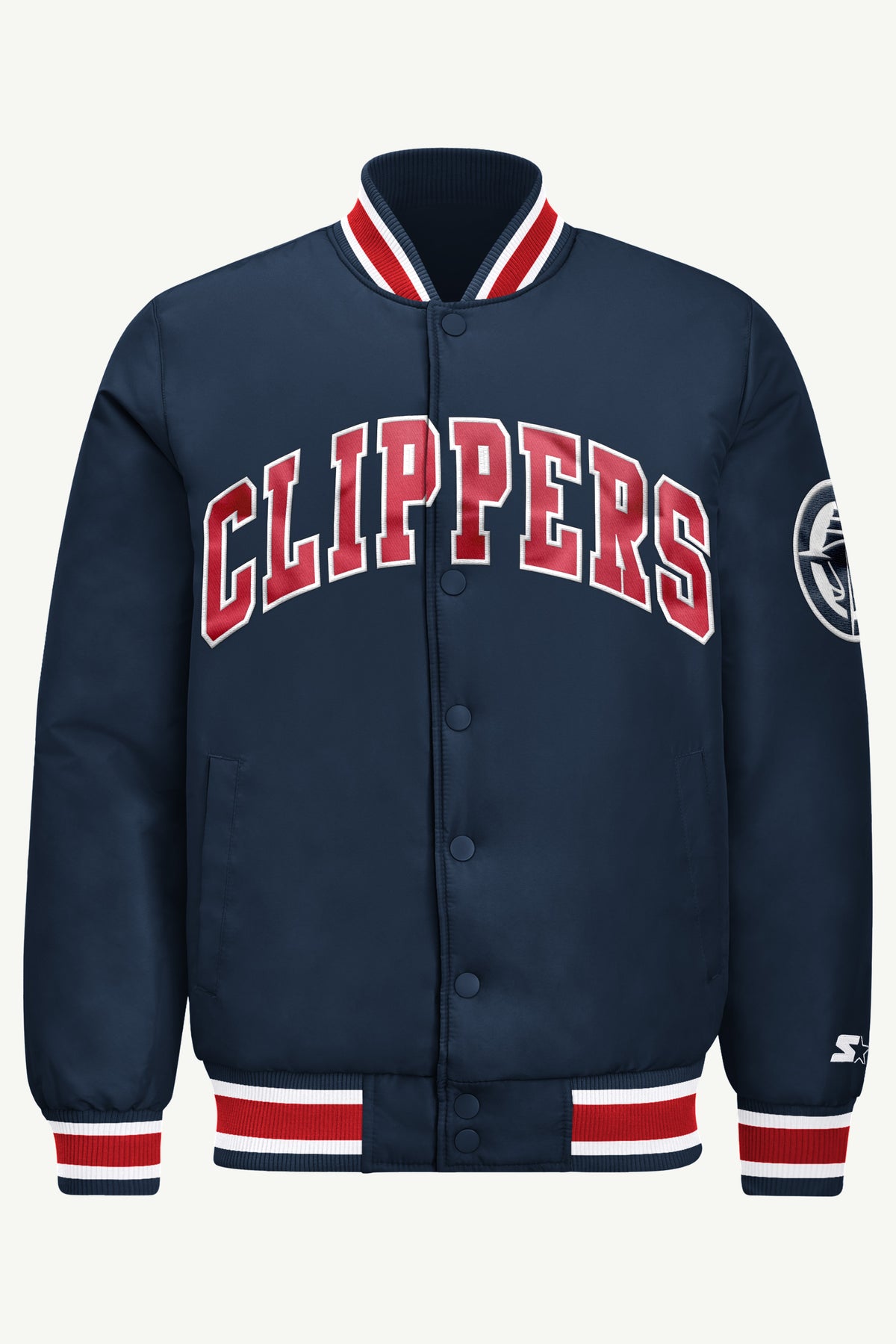 MENS LOS ANGELES CLIPPERS ACROSS SATIN VARSITY JACKET View 2 | Men's Starter Jackets