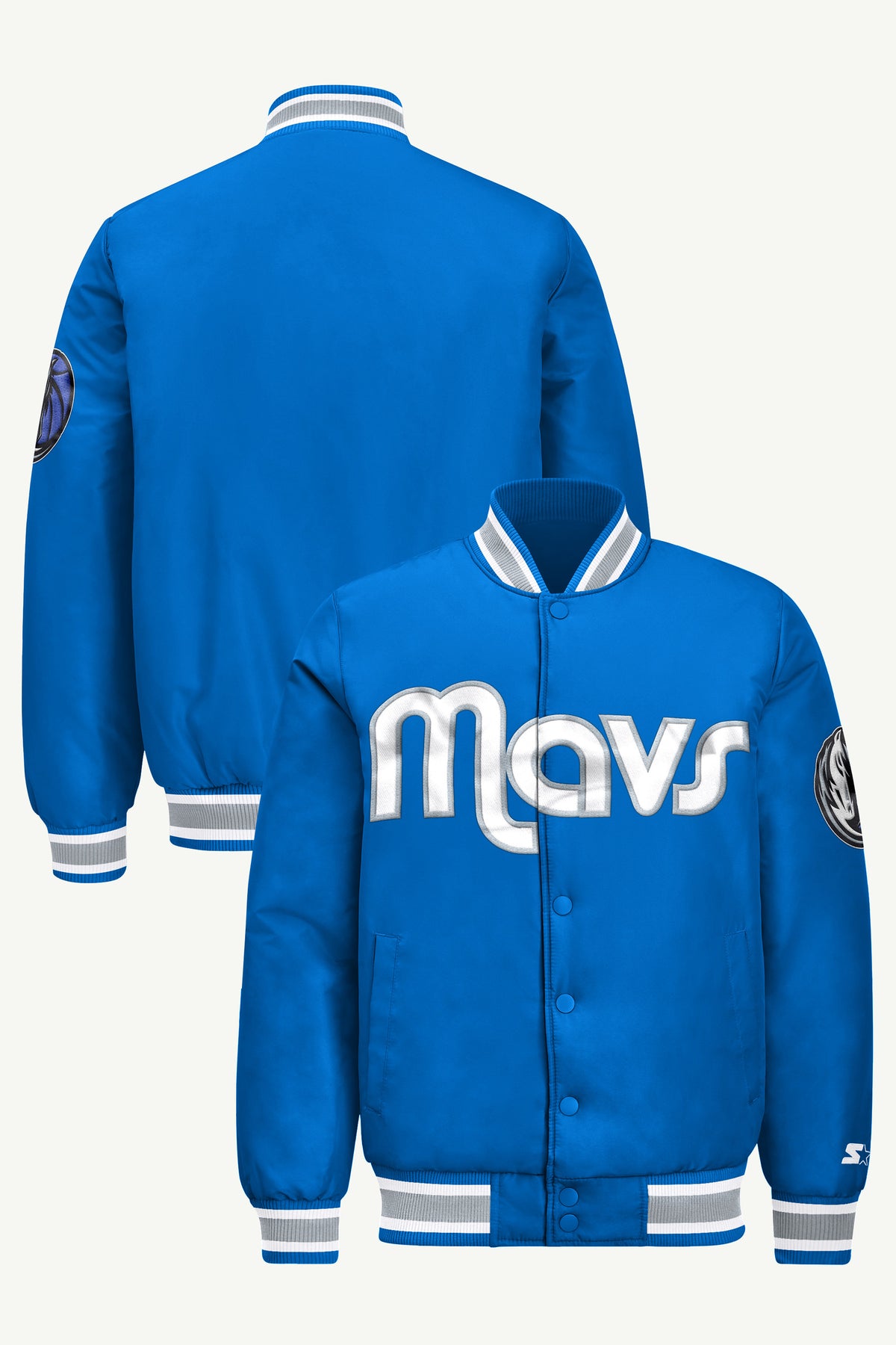 MENS DALLAS MAVERICKS ACROSS SATIN VARSITY JACKET View 1 | Men's Starter Jackets