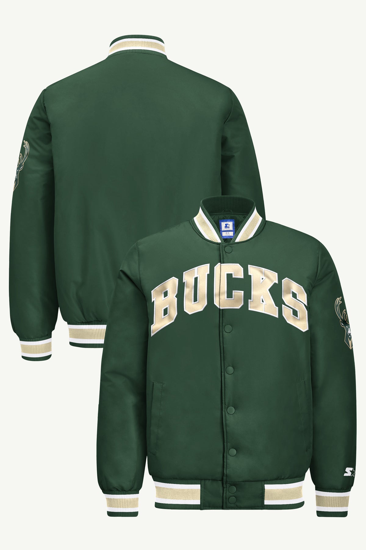 MENS MILWAUKEE BUCKS ACROSS SATIN VARSITY JACKET View 1