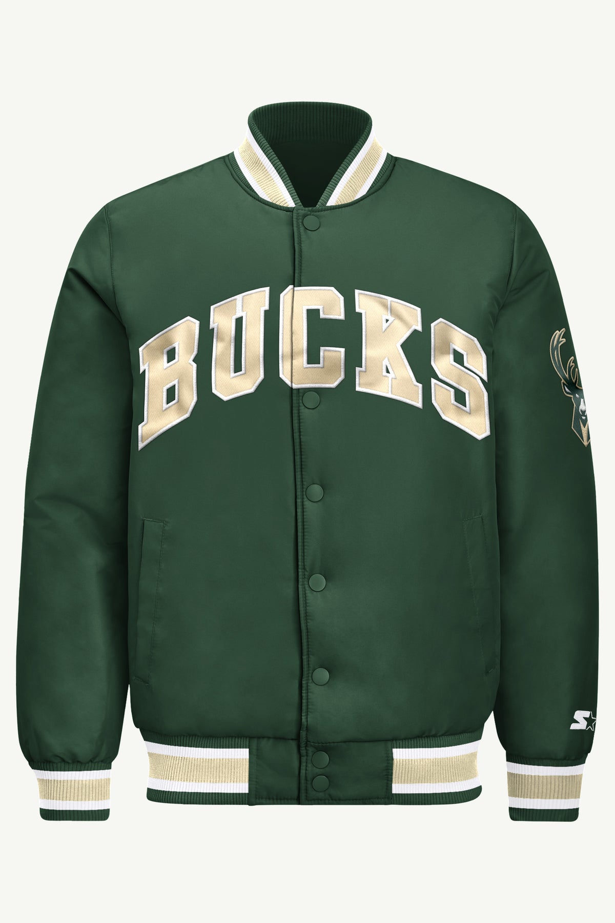 MENS MILWAUKEE BUCKS ACROSS SATIN VARSITY JACKET View 2 | Men's Starter Jackets