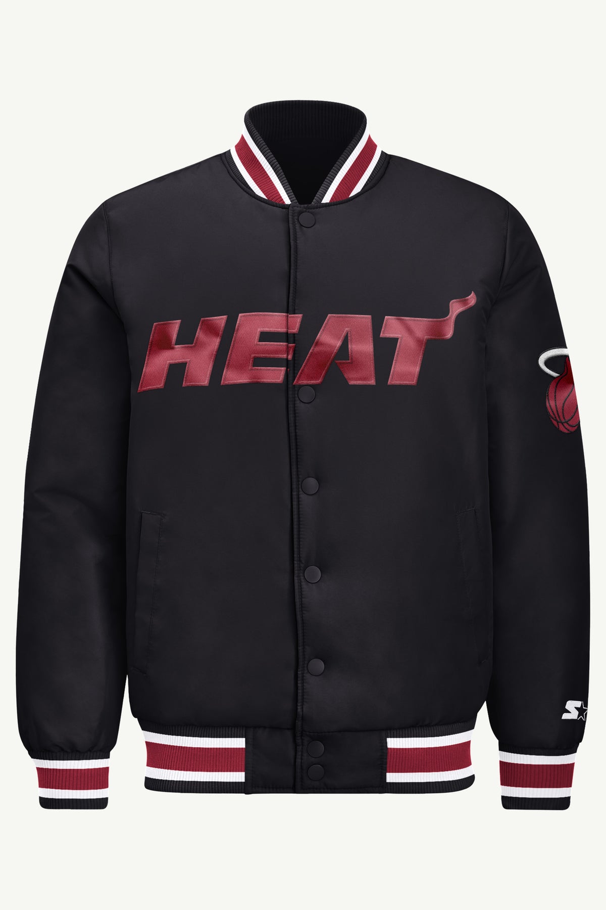 MENS MIAMI HEAT ACROSS SATIN VARSITY JACKET View 2 | Men's Starter Jackets