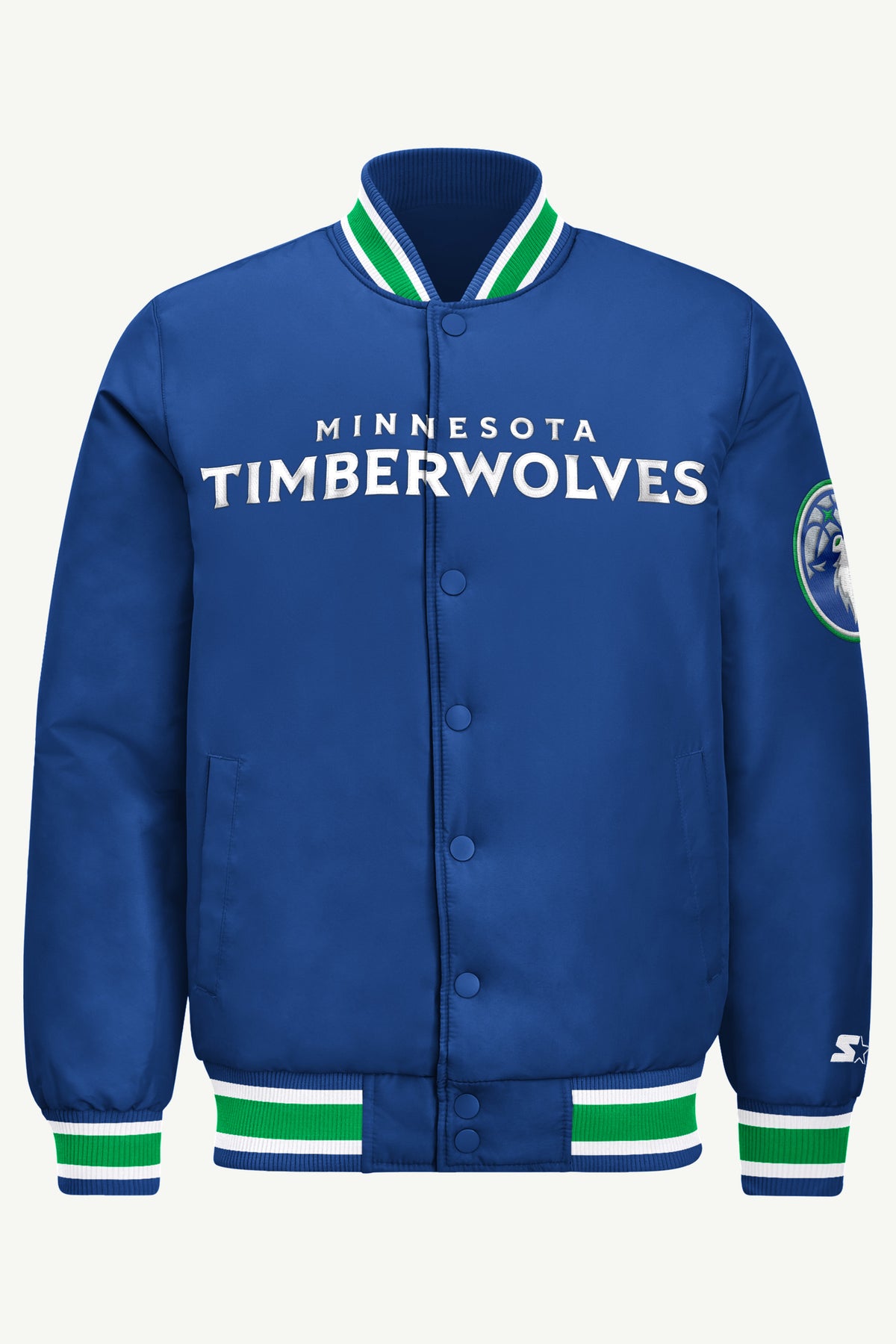 MENS MINNESOTA TIMBERWOLVES ACROSS SATIN VARSITY JACKET View 2 | Men's Starter Jackets