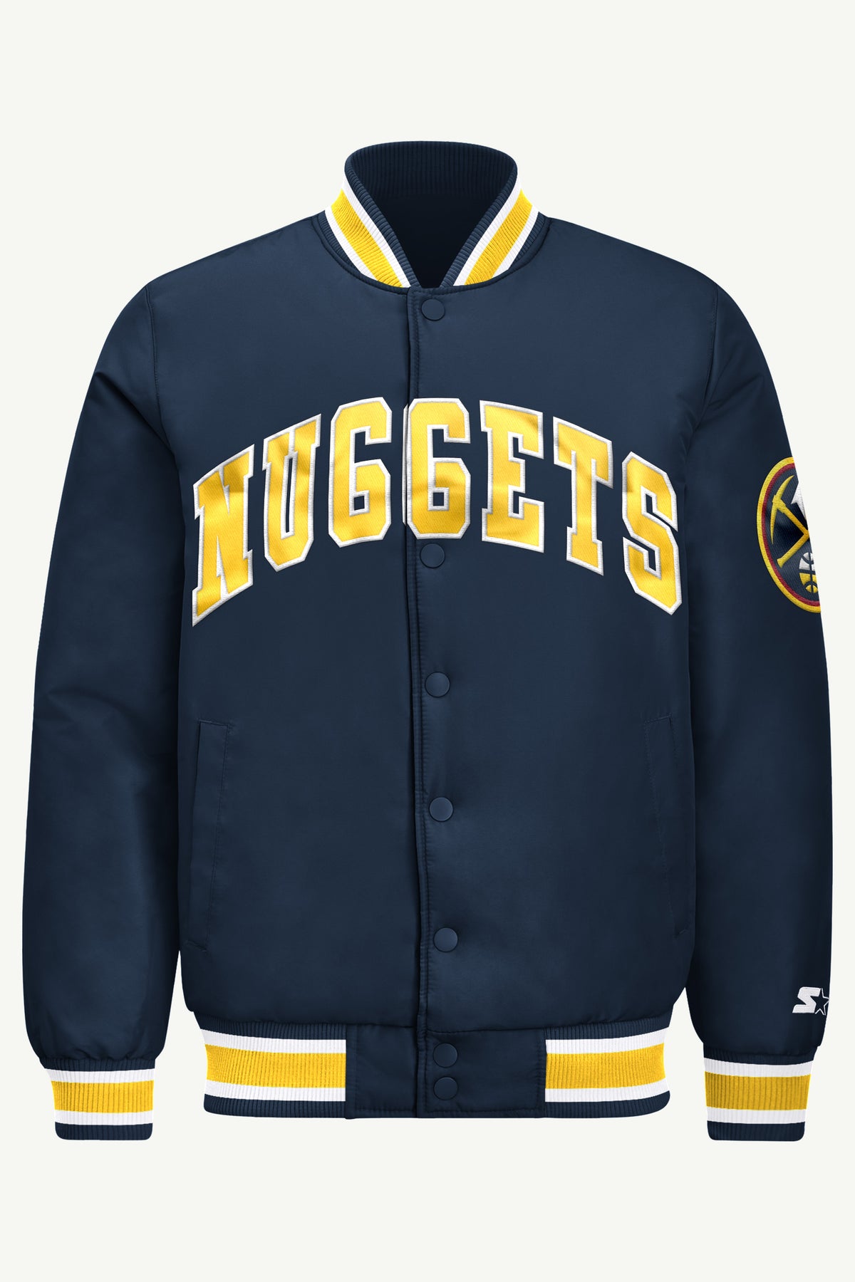 MENS DENVER NUGGETS ACROSS SATIN VARSITY JACKET View 2 | Men's Starter Jackets