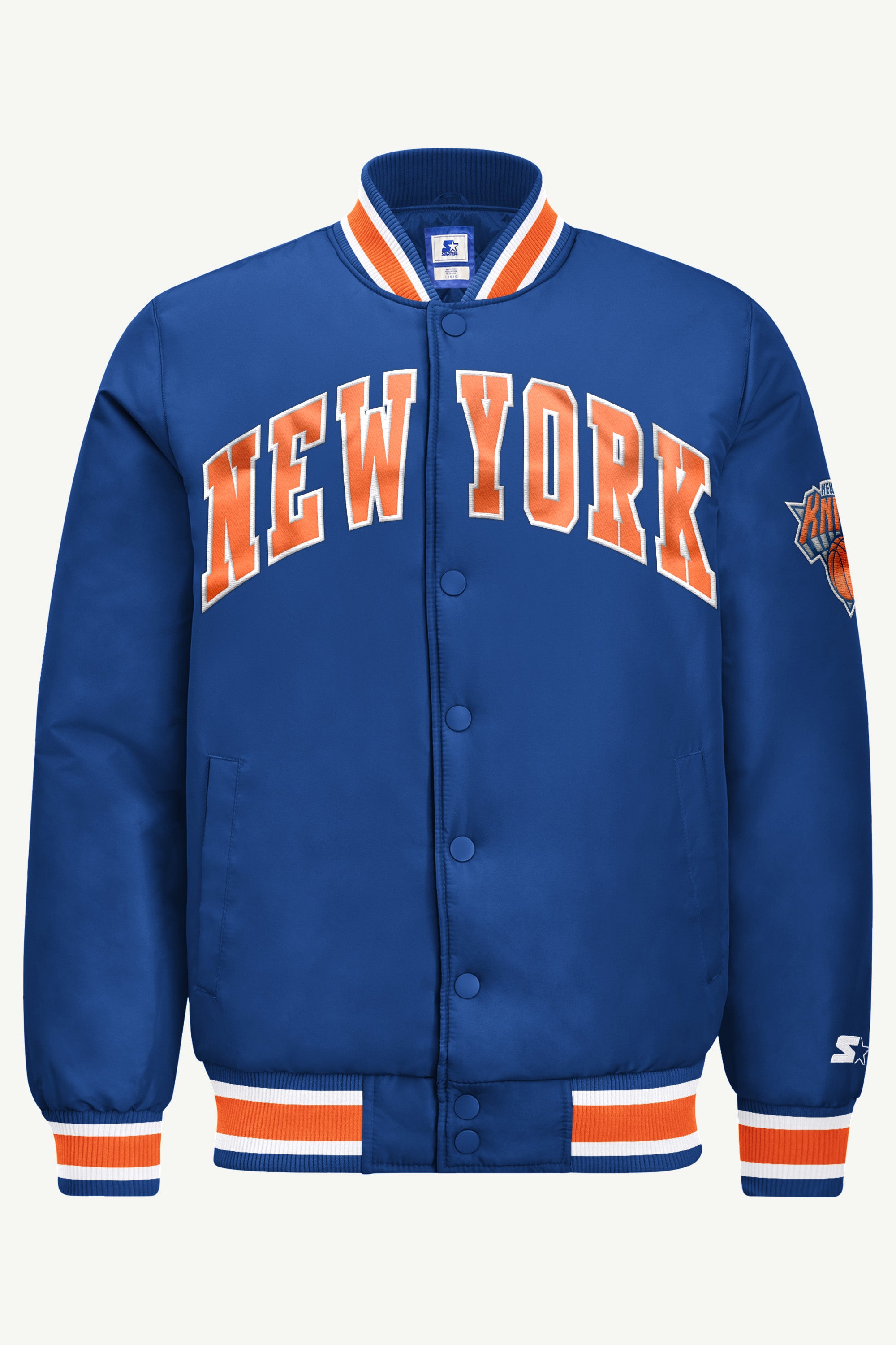 MENS NEW YORK KNICKS ACROSS SATIN VARSITY JACKET View 2