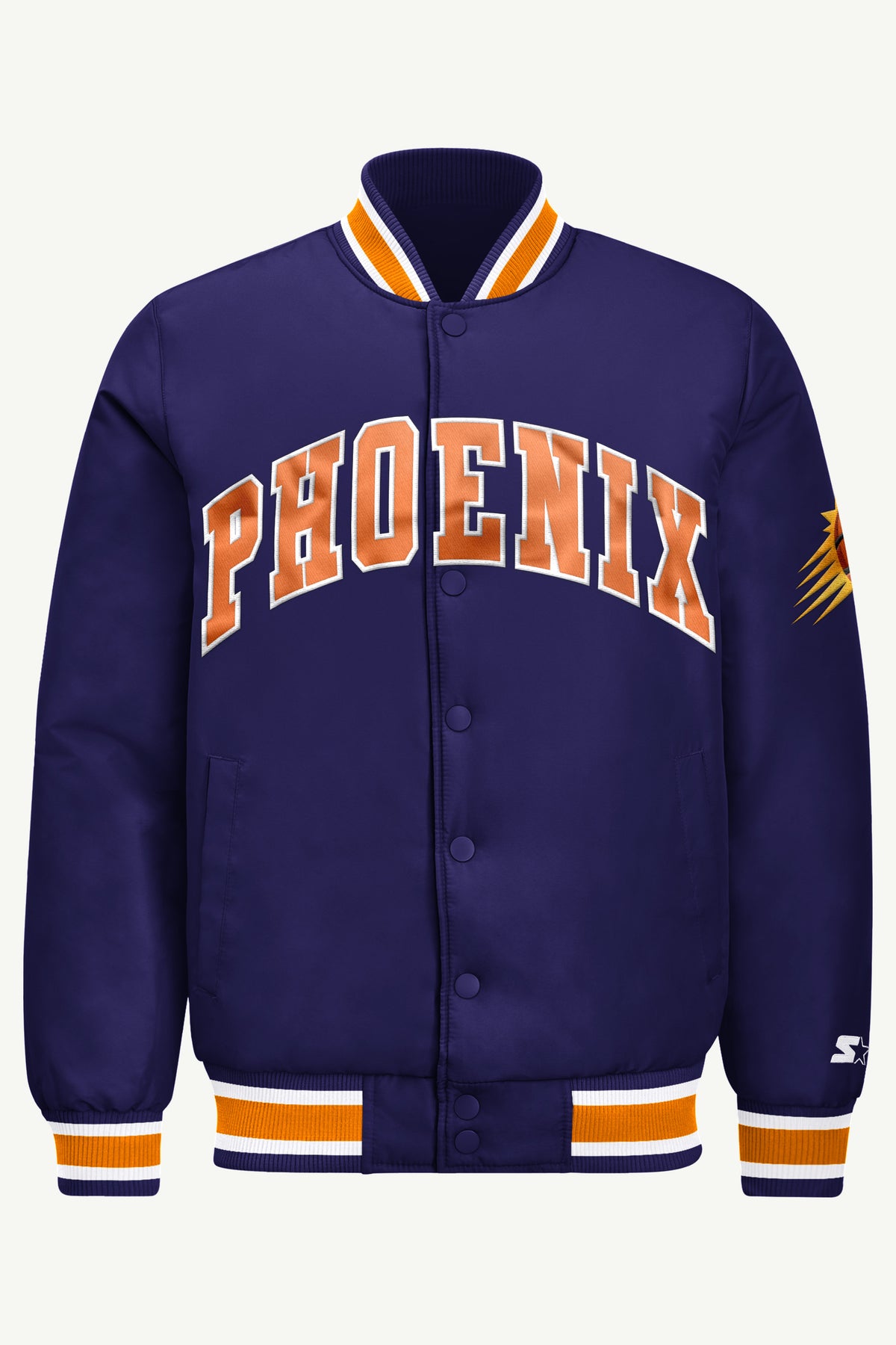 MENS PHOENIX SUNS ACROSS SATIN VARSITY JACKET View 2 | Men's Starter Jackets
