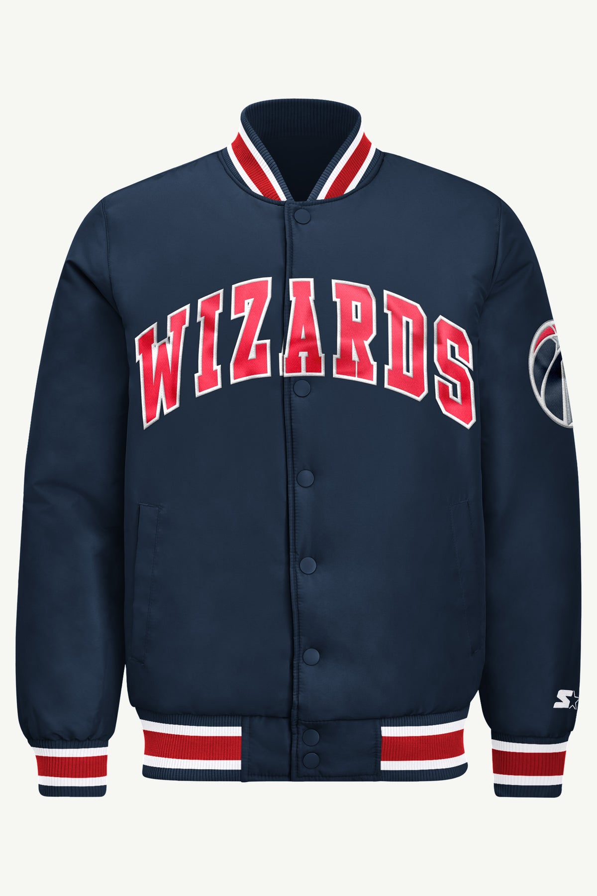 MENS WASHINGTON WIZARDS ACROSS SATIN VARSITY JACKET View 2 | Men's Starter Jackets