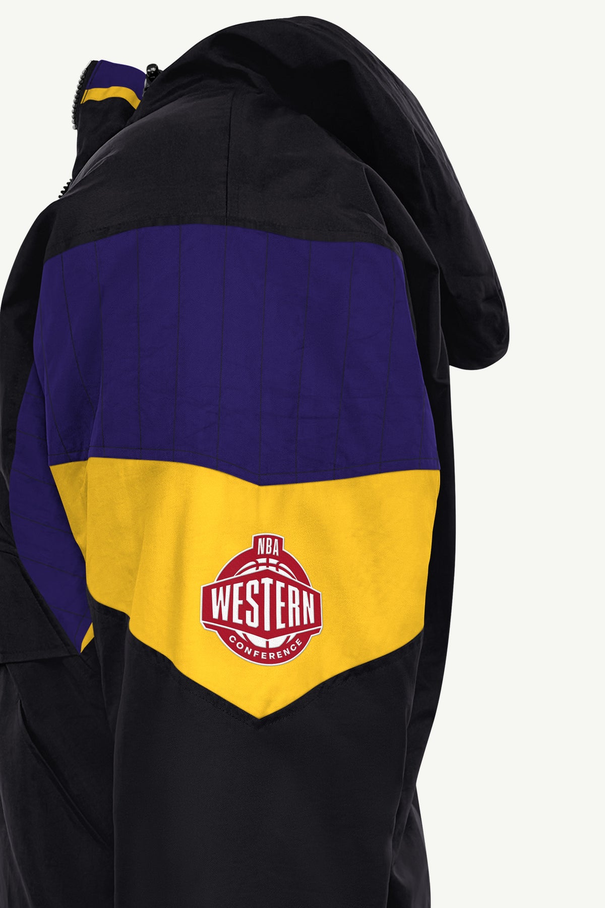 MENS LOS ANGELES LAKERS BLACK THROWBACK HALF ZIP HOODED JACKET View 5