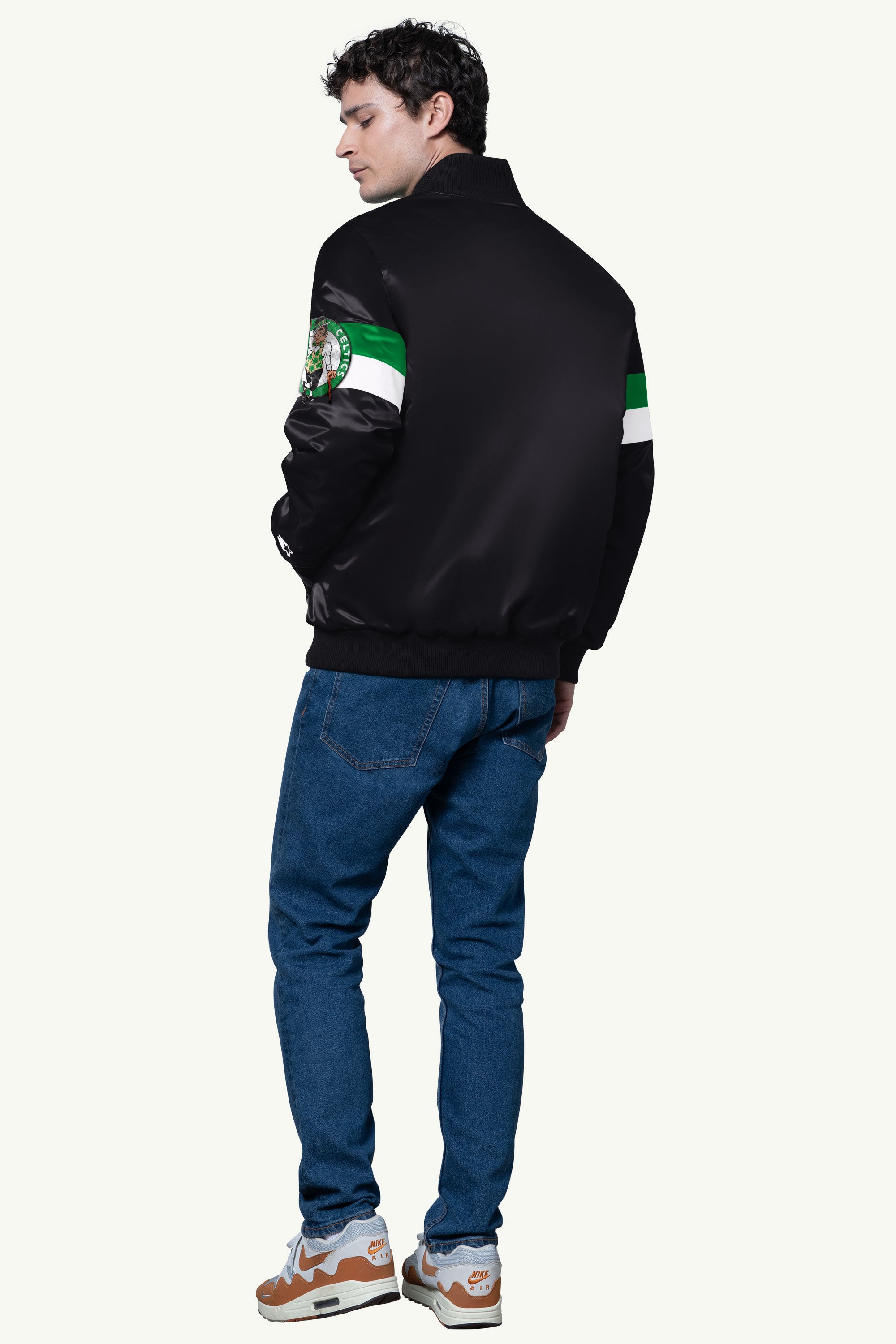 MENS BOSTON CELTICS TRIPLE OPTION SATIN VARSITY JACKET View 2 | NBA
