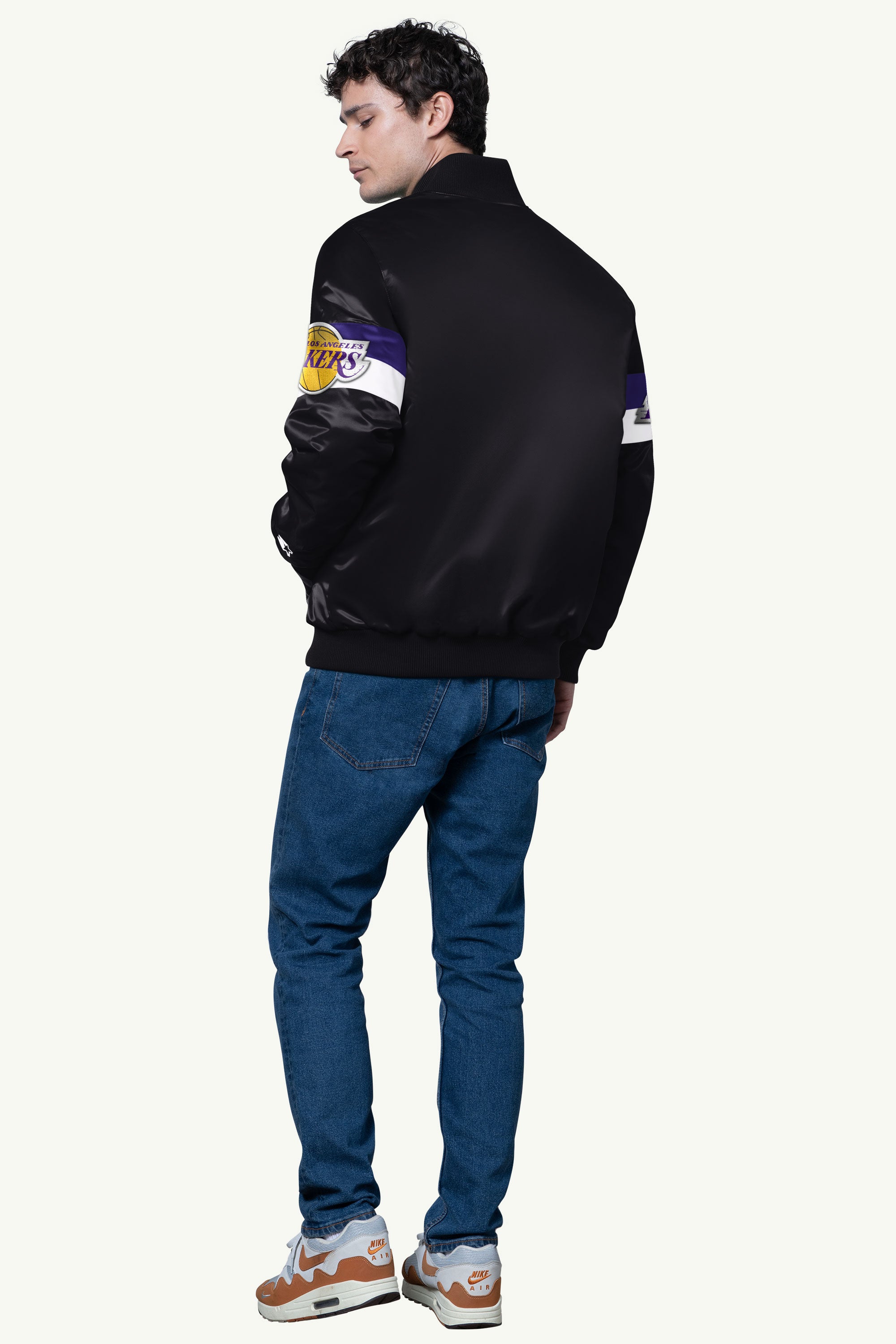 MENS LA LAKERS TRIPLE OPTION SATIN VARSITY JACKET View 2 | Los Angeles Lakers