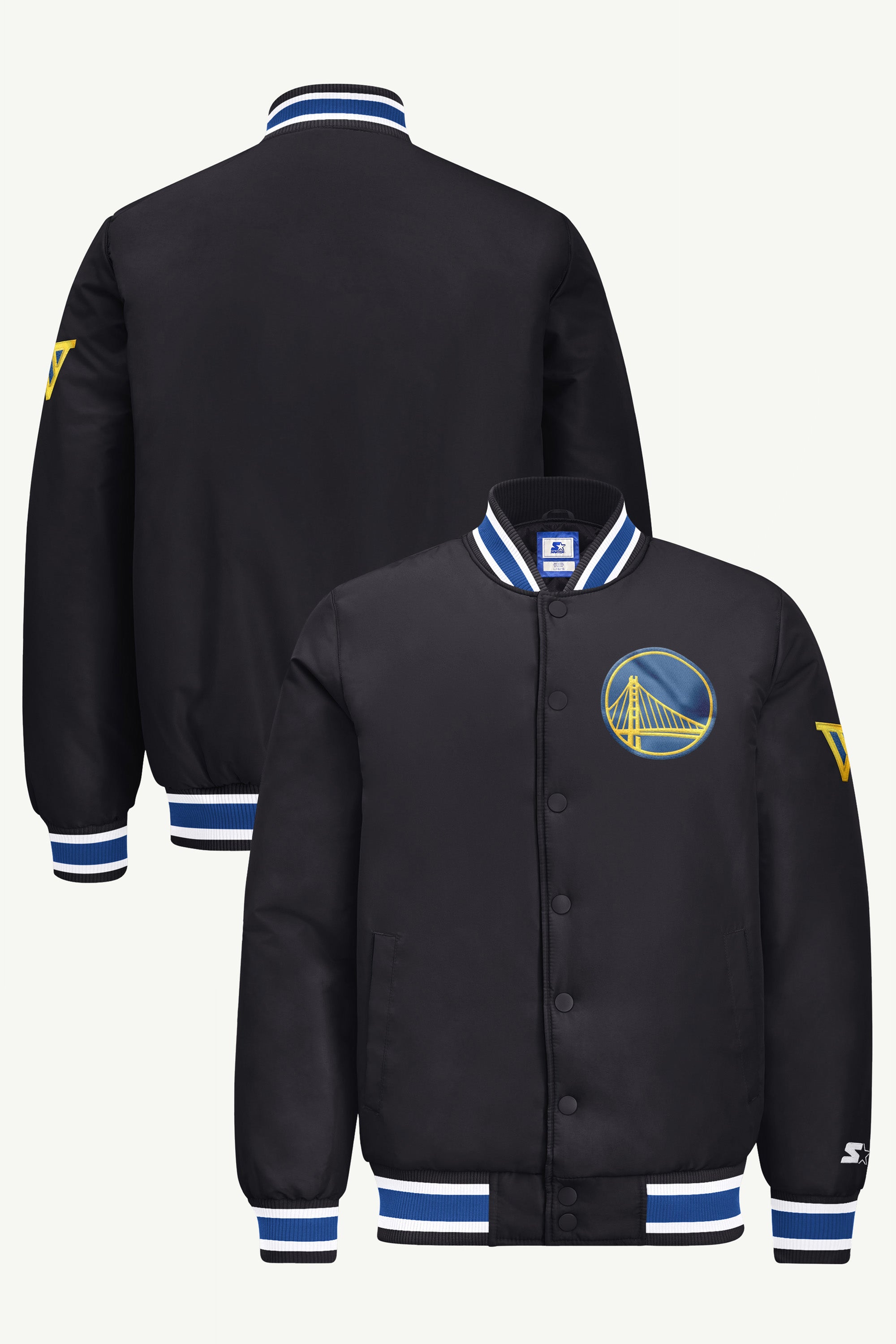 MENS GOLDEN STATE WARRIORS GAME DAY SATIN VARSITY JACKET View 1