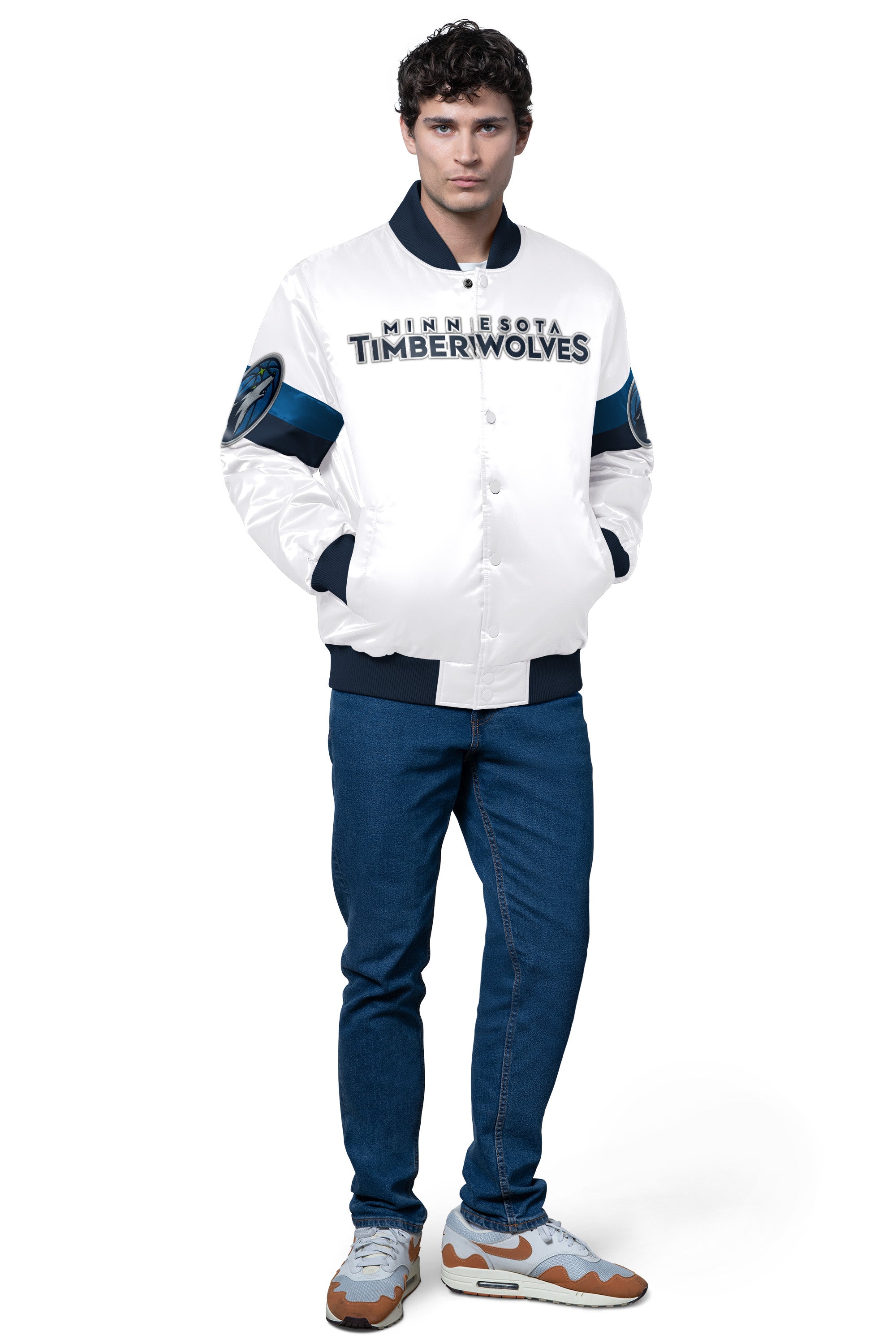 MENS MINNESOTA TIMBERWOLVES TRIPLE OPTION SATIN VARSITY JACKET View 3 | NBA