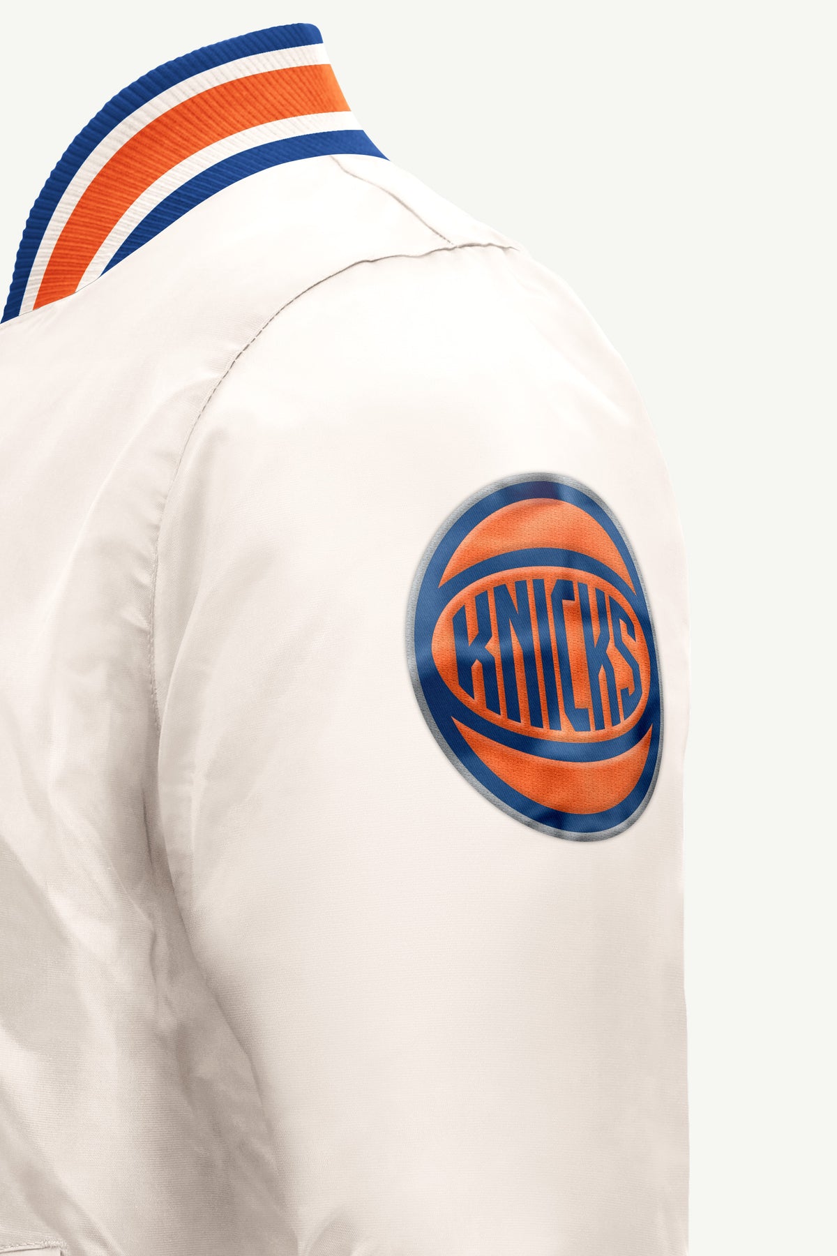 MENS NEW YORK KNICKS ACROSS SATIN VARSITY JACKET View 4