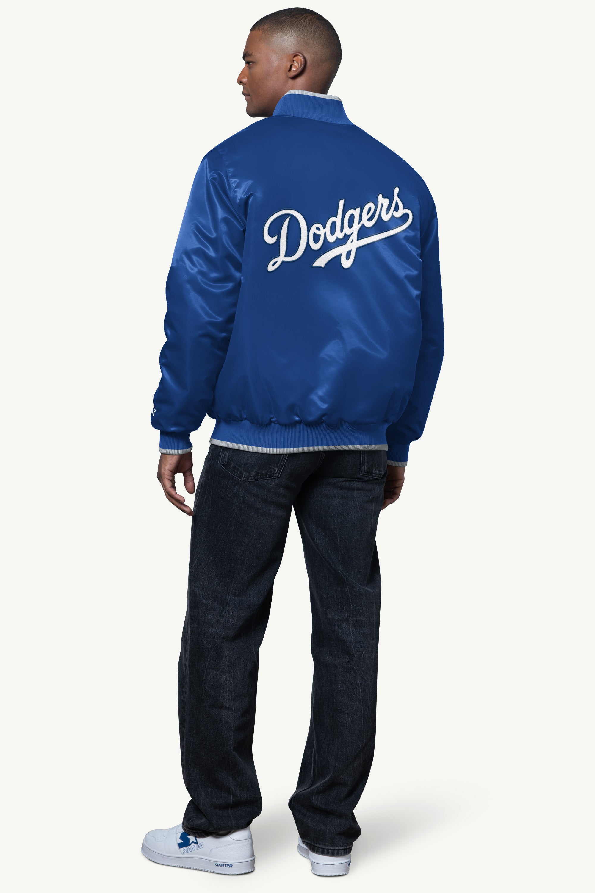 MENS LOS ANGELES DODGERS AMBASSADOR SATIN VARSITY JACKET View 2 | Los Angeles Dodgers