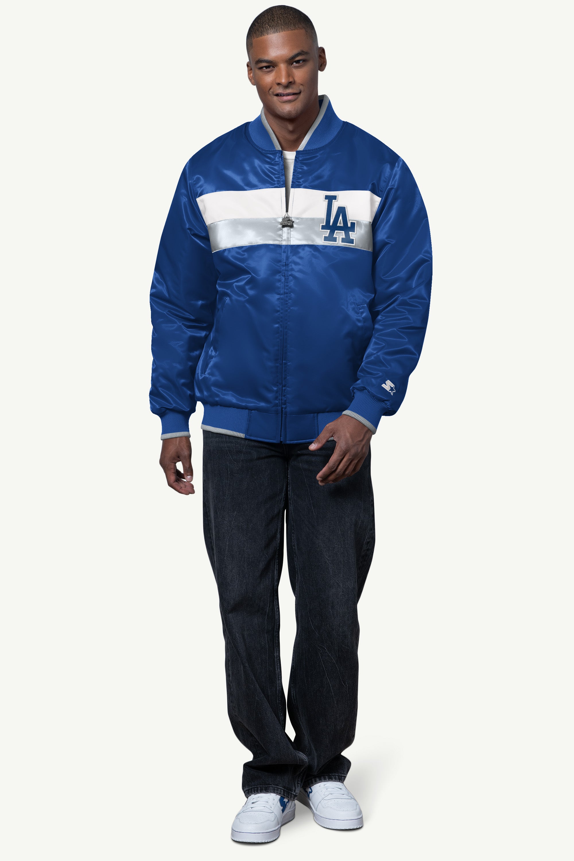 MENS LOS ANGELES DODGERS AMBASSADOR SATIN VARSITY JACKET View 3 | Los Angeles Dodgers