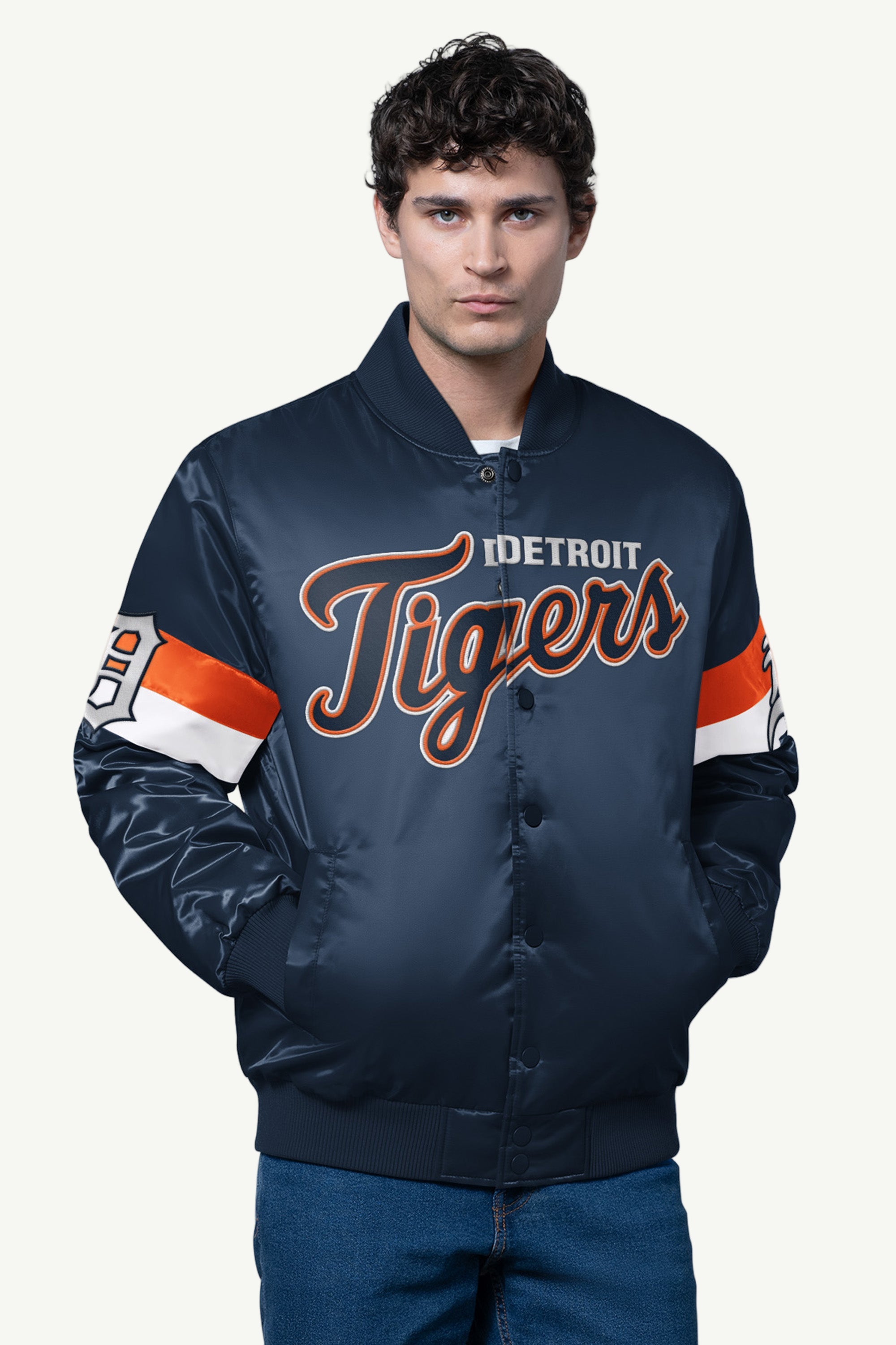 MENS DETROIT TIGERS TRIPLE OPTION SATIN VARSITY JACKET View 1 | MLB