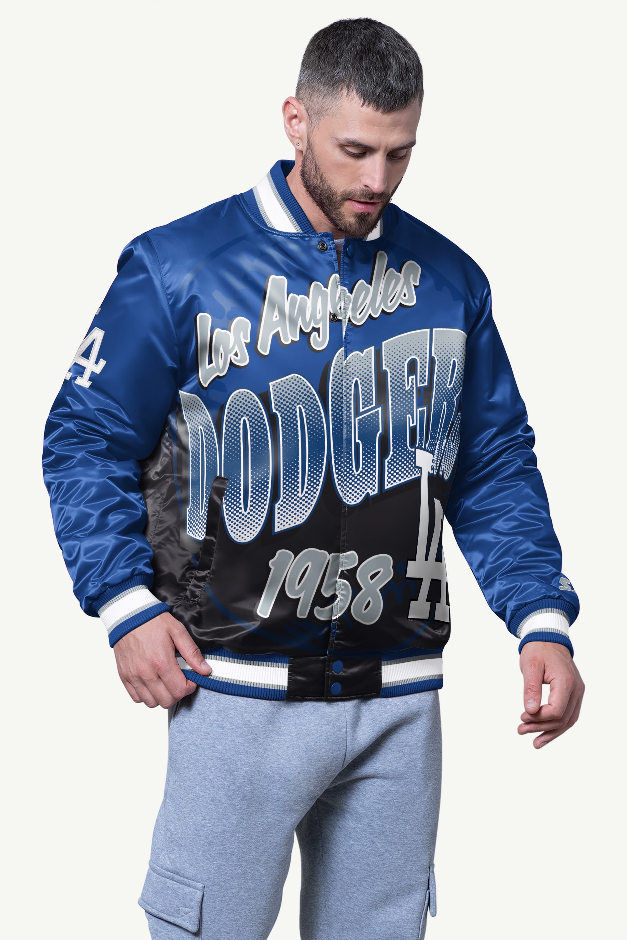 MENS LOS ANGELES DODGERS PASS RUSH SATIN VARSITY JACKET View 1 | Los Angeles Dodgers