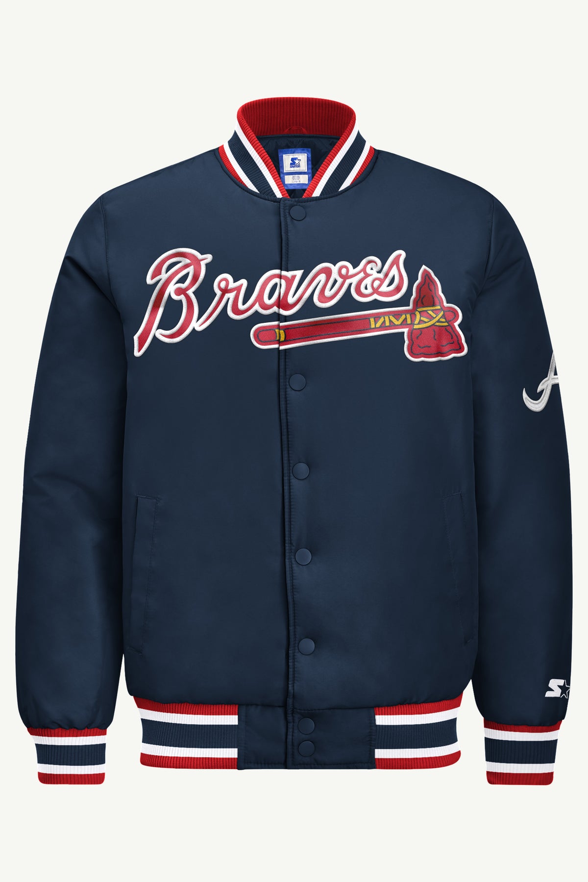 MENS ATLANTA BRAVES ACROSS SATIN VARSITY JACKET View 2