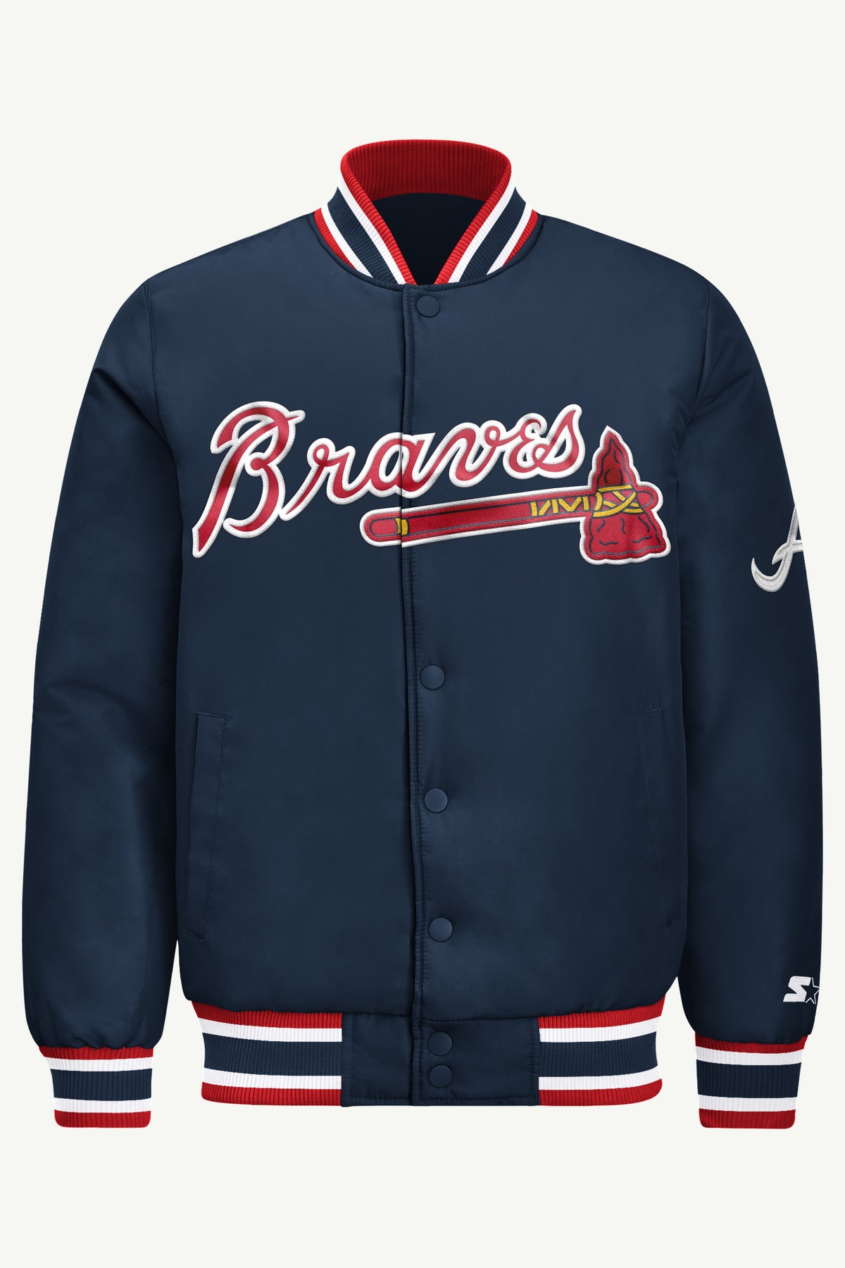 MENS ATLANTA BRAVES ACROSS SATIN VARSITY JACKET View 2