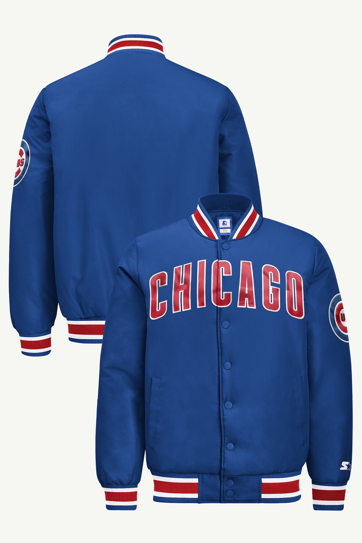 MENS CHICAGO CUBS ACROSS SATIN VARSITY JACKET View 1