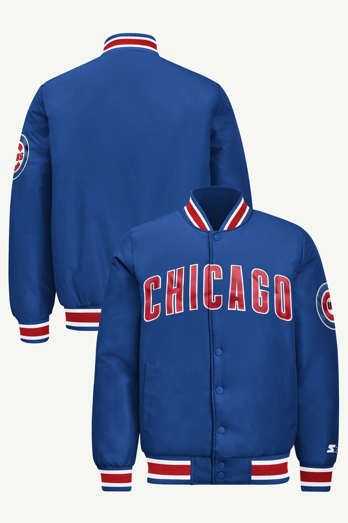 MENS CHICAGO CUBS ACROSS SATIN VARSITY JACKET View 1
