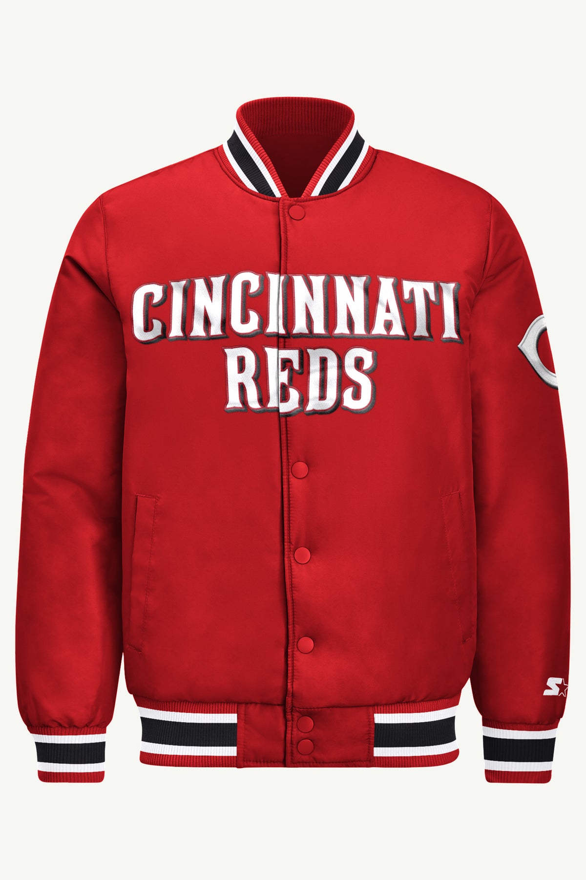 MENS CINNCINATI REDS ACROSS SATIN VARSITY JACKET View 2 | Men's Starter Jackets