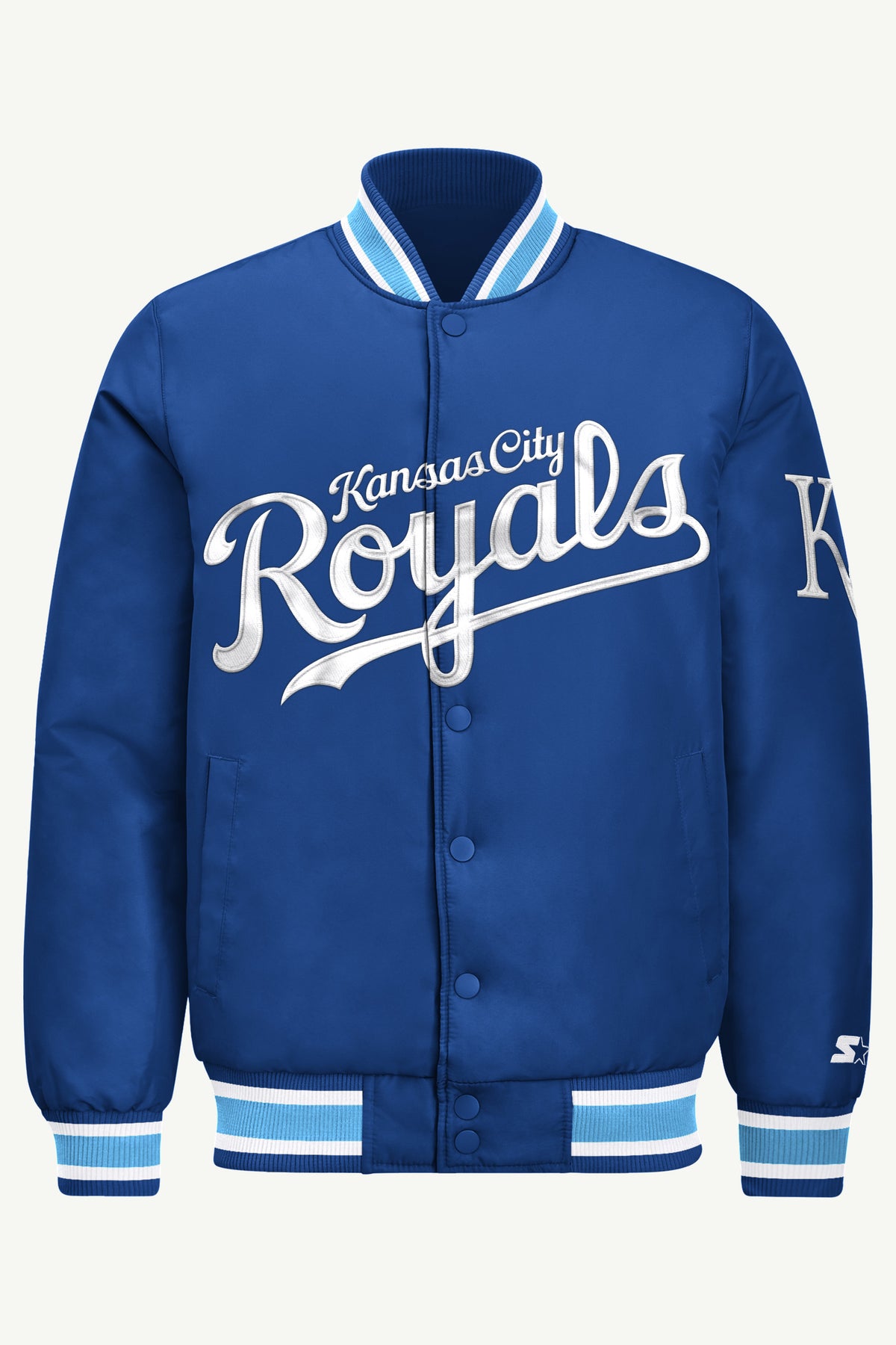 MENS KANSAS CITY ROYALS ACROSS SATIN VARSITY JACKET View 2 | Men's Starter Jackets