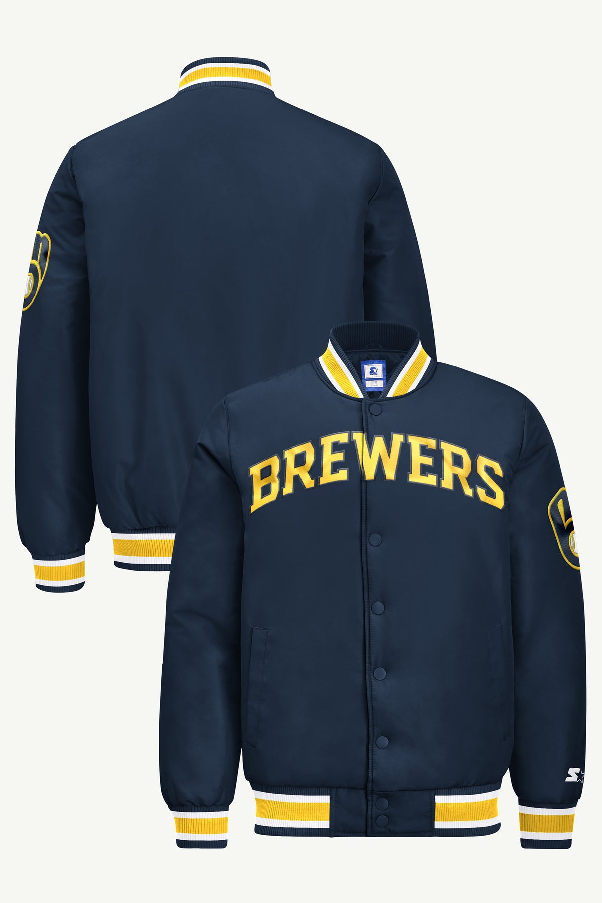 MENS MILWAUKEE BREWERS ACROSS SATIN VARSITY JACKET View 1