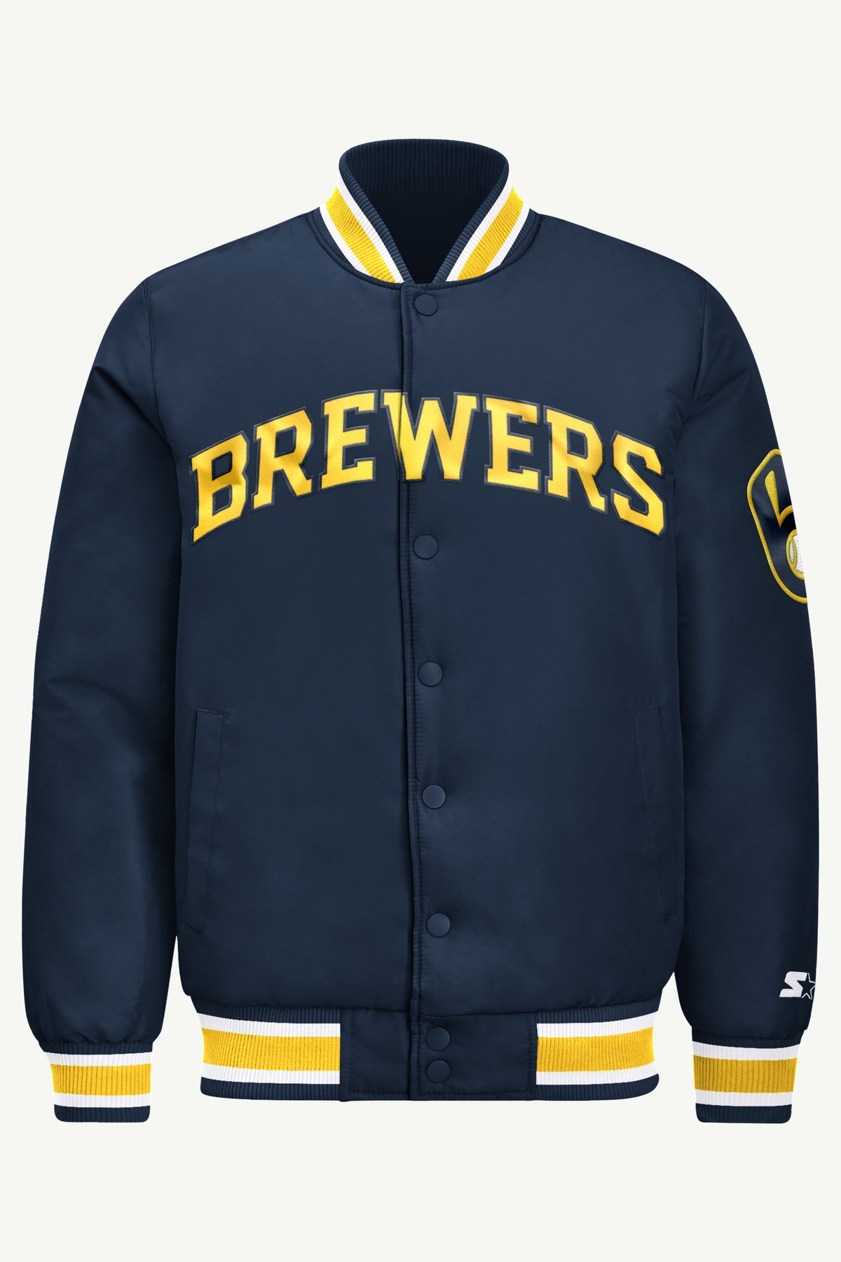 MENS MILWAUKEE BREWERS ACROSS SATIN VARSITY JACKET View 2